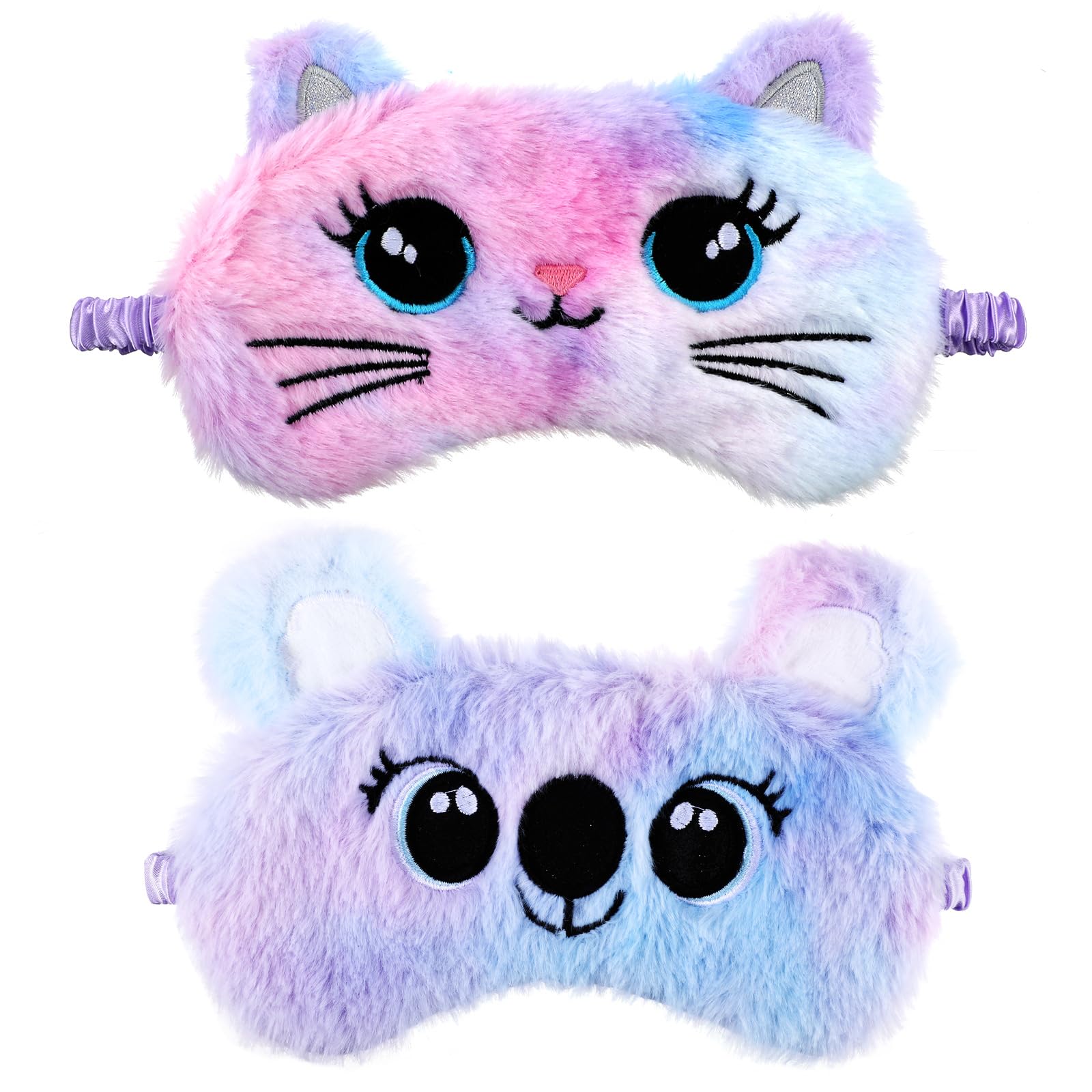 Antifaz para dormir para niños, paquete de 2 unidades, suave venda para los ojos de peluche, protección para los ojos de dormir para niñas, niños, viajes, siestas, accesorios de fiesta (lila,