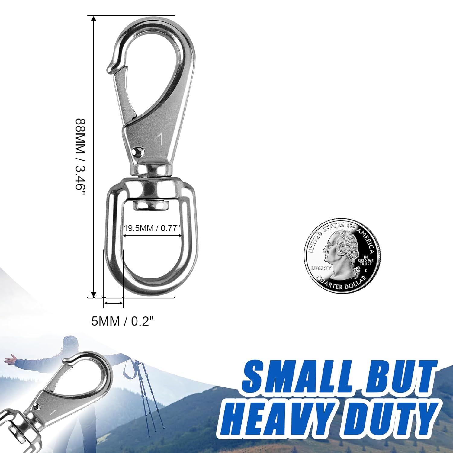 KINLINK 304 Stainless Steel Swivel Snap Hooks, 2 Pack 3.5 Inch Flag Pole Clips, Heavy Duty Spring Snap Hooks for Flagpole Rope, Dog Leash, Keychain, Boat Anchor Rope, Bird Feeder - Image 2