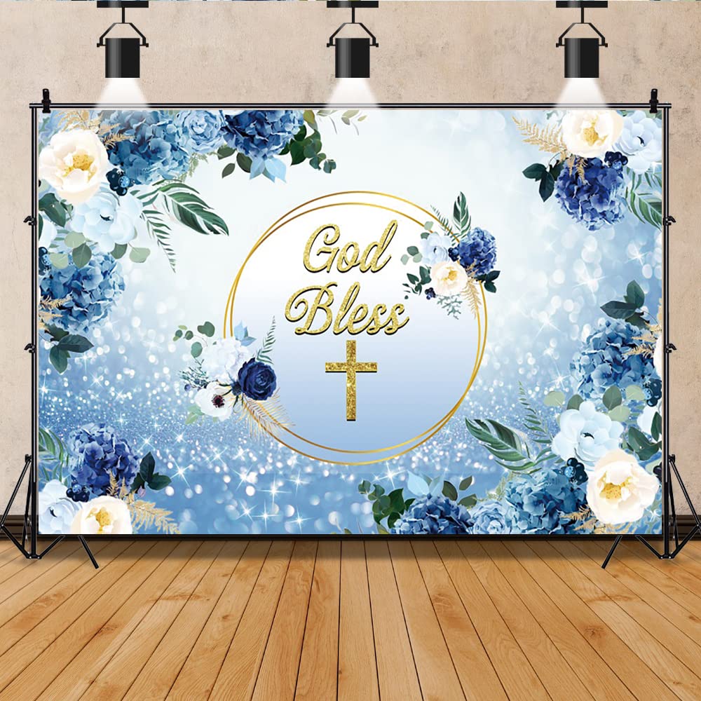 DPKOW Blu Il Mio Battesimo Striscione for Bimbo Battesimo Decorazioni, Tessuto Lungo Battesimo Sfondo Striscione per Bambini Nascita Comunione Baby Shower Decorazione Festa di Compleanno, 270 * 40cm