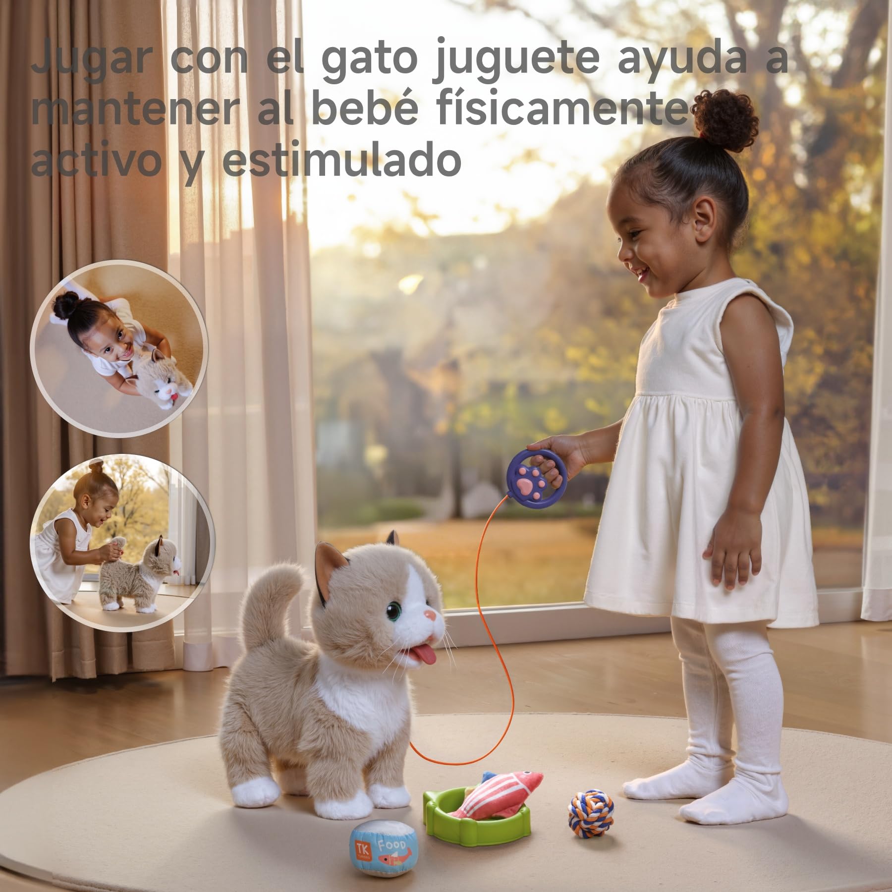 TUMAMA Mascota Interactiva Peluche Gato Que Anda y Ladra, Realista Juguete Interactivo Gatito, Electric Gatitos De Juguetes Muñecas para Niña 3 4 5 6 Años Regalos - Ladra y Camina, Sacudir La Cola