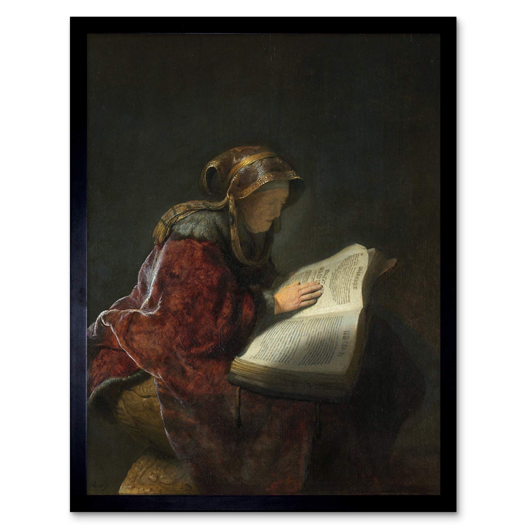 Artery8 Rembrandt Old Woman Reading Prophetess Anna Painting Art Print Framed Poster Wall Decor 12x16 inch