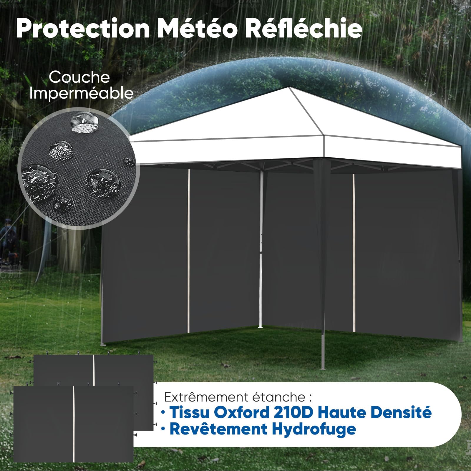 Sekey Lot de 2 parois latérales pour tonnelle, 3 x 3 m, imperméables, résistantes à l'hiver, parois latérales, pour tonnelle, Tente de fête, Tente de Jardin, 2 Portes, Noires