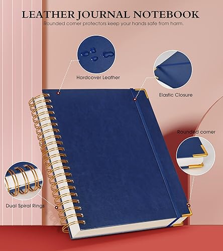 Miniatura 9 de Cuaderno de espiral de 8.5 x 11 pulgadas, 300 páginas de tapa dura con forro de cuero para mujeres y hombres, cuadernos A4 grandes a rayas