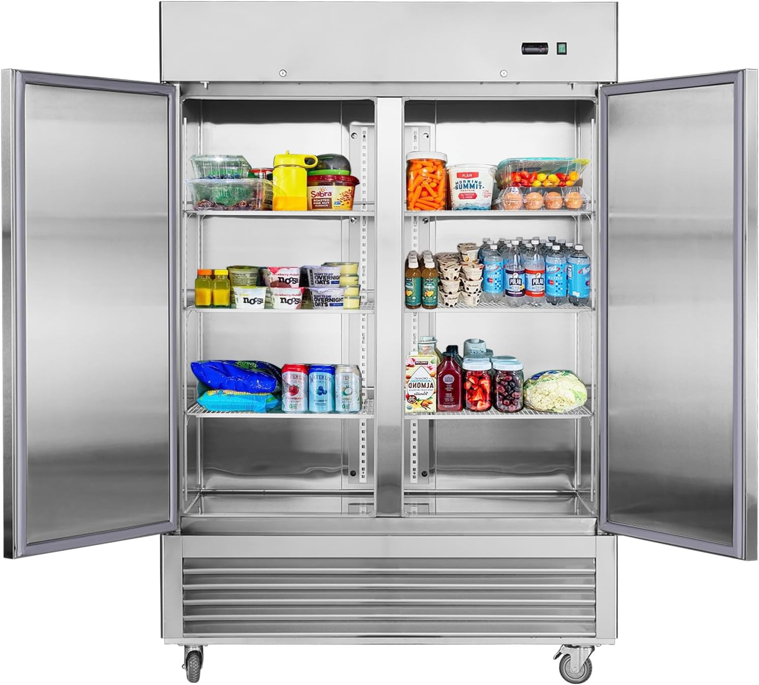54" W Commercial Refrigerator 2 Door Stainless Steel Reach-in Upright Fan Cooling 42 Cu.Ft,6 Adjustable Shelves, Auto Defrost, LED Light,for Restaurant,Bar,Kitchen,Shop