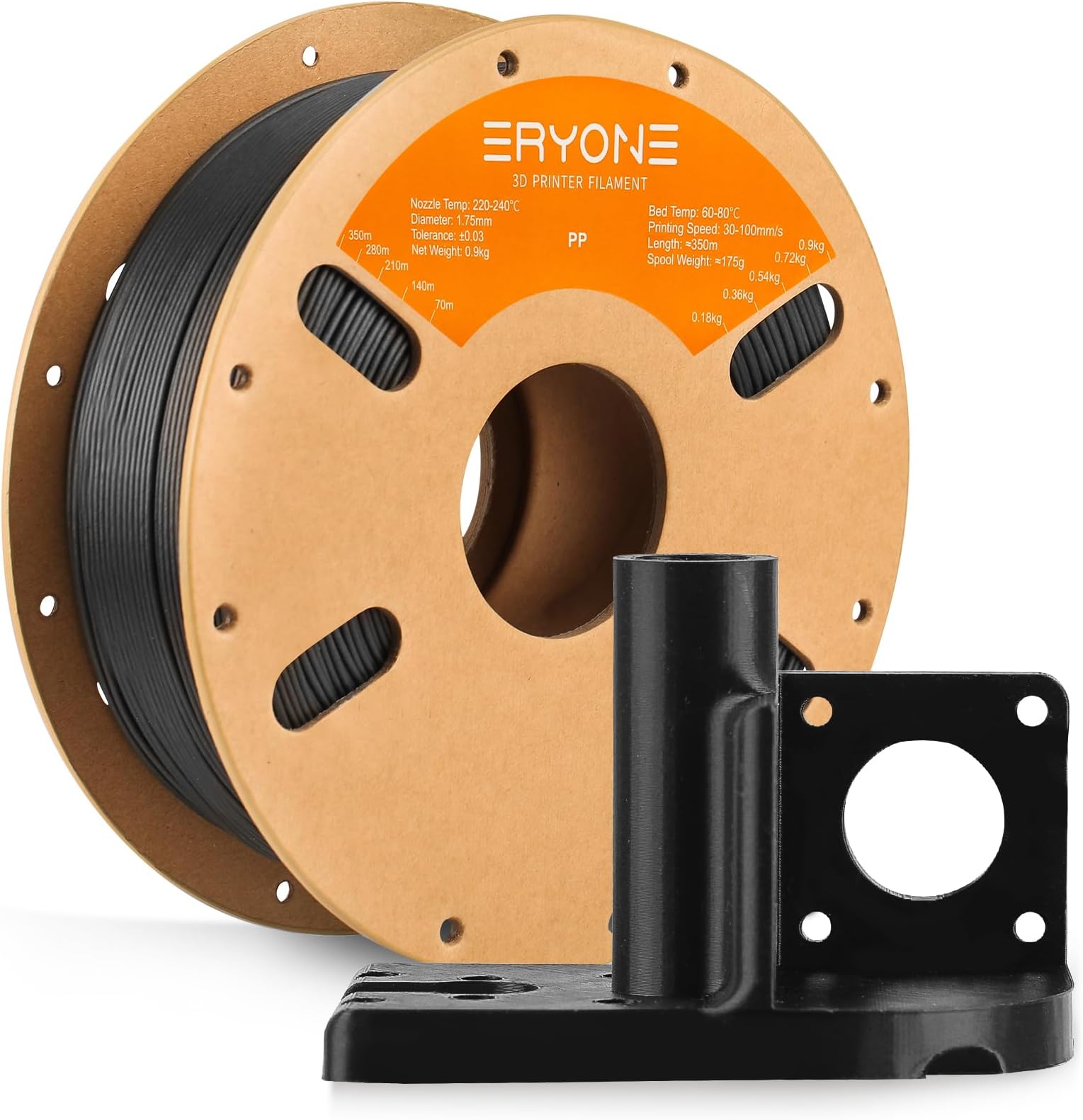 ERYONE Polypropylene Filament 1.75mm +/-0.03mm for 3D Printer, 3D Printing Filament PP 900g/Spool, Black
