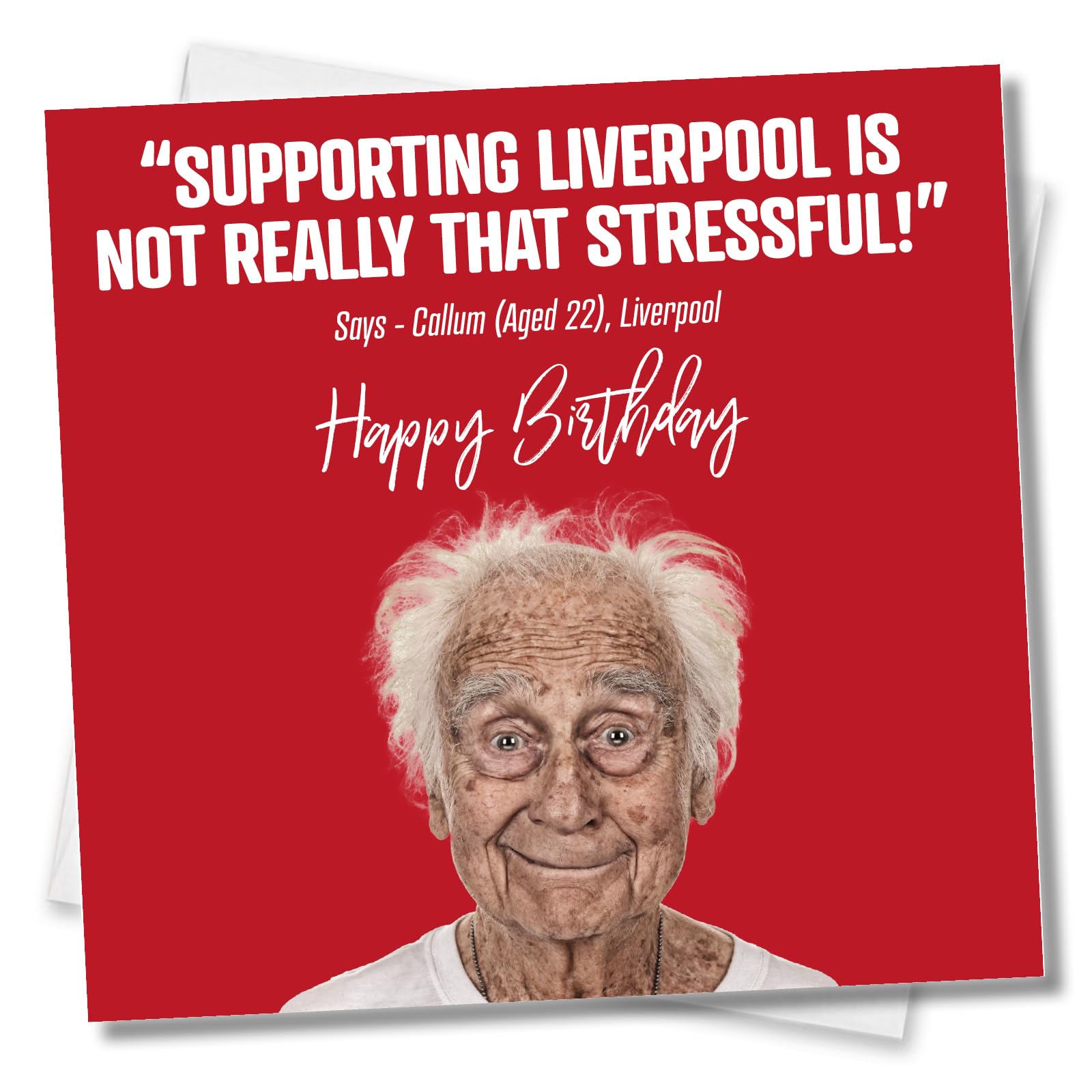 Punkcards Biglietto Di Compleanno Liverpool: Divertente Card Per Tifosi Di Calcio Con Vecchio Stressato, Formato 145x150 Mm, Fatto A Mano In UK