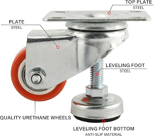 Miniatura 7 de AuInn 4 paquetes de ruedas de nivelación ajustables de 1.58 pulgadas, rueda de pies niveladores, ruedas giratorias de placa, rueda de goma,