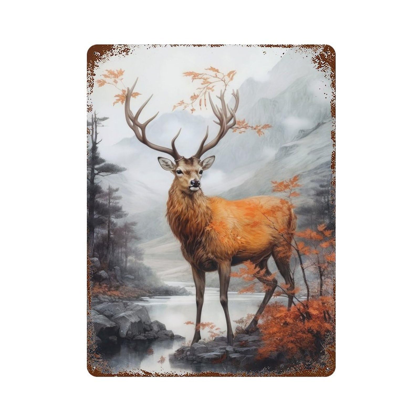 Deer Animal Art Rustic Tin Plaque 15.7"x11.8", Ideal for Cafe, Home Bar And Lounge Decor