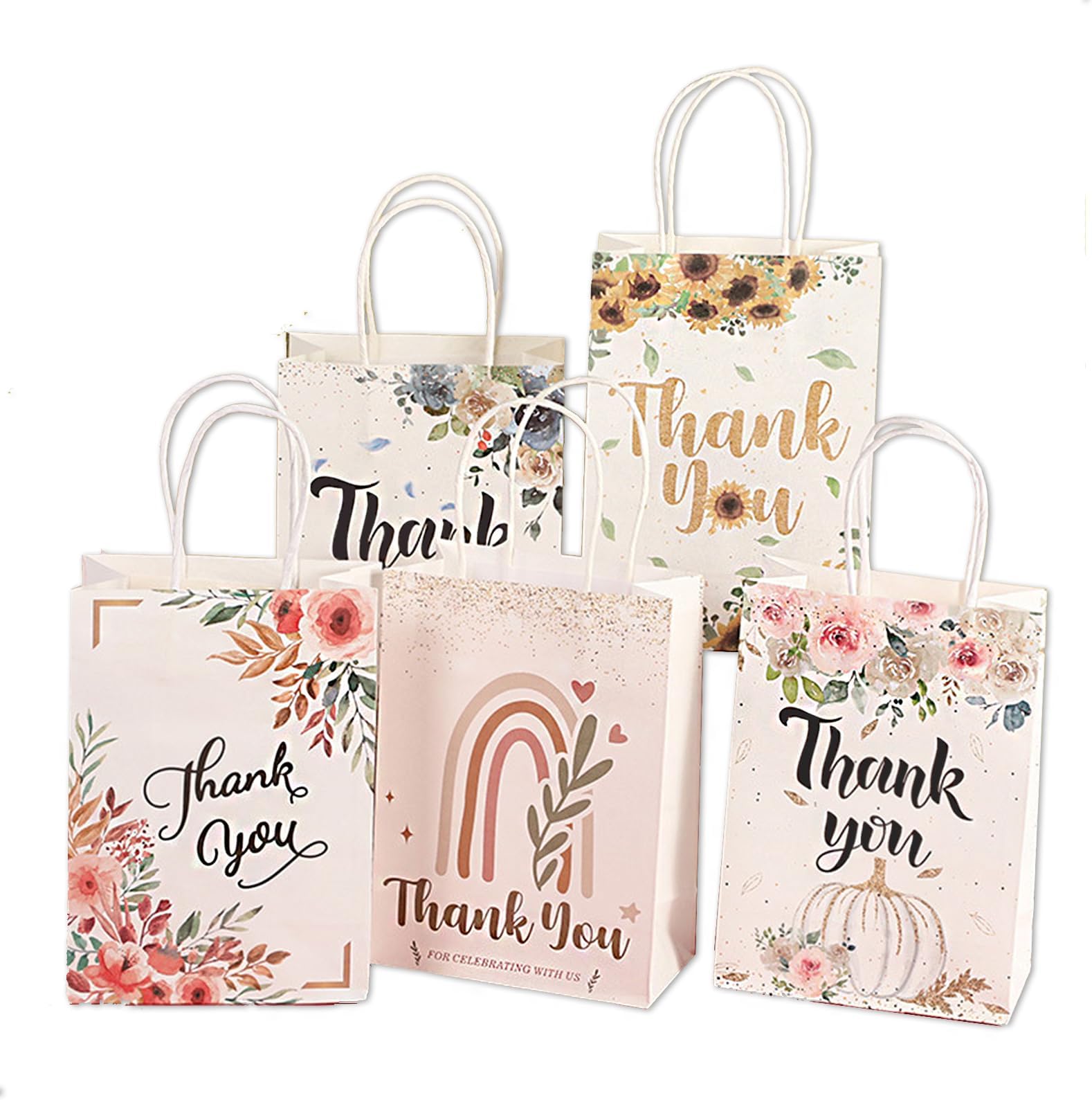 USGohin Gift Bags Paper Bags with Handle 15x21x8 cm, Party Favor Bags Bulk for Kids Return Birthday, Flower Thank You Party Supplies (Floral 20P)