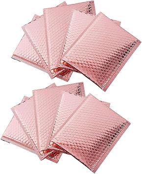 10Pack Poly Bubble Mailers, 9.8 * 11.8" Self Seal Small Business Shipping Bags Envelopes Aluminum Foil, Rose Gold