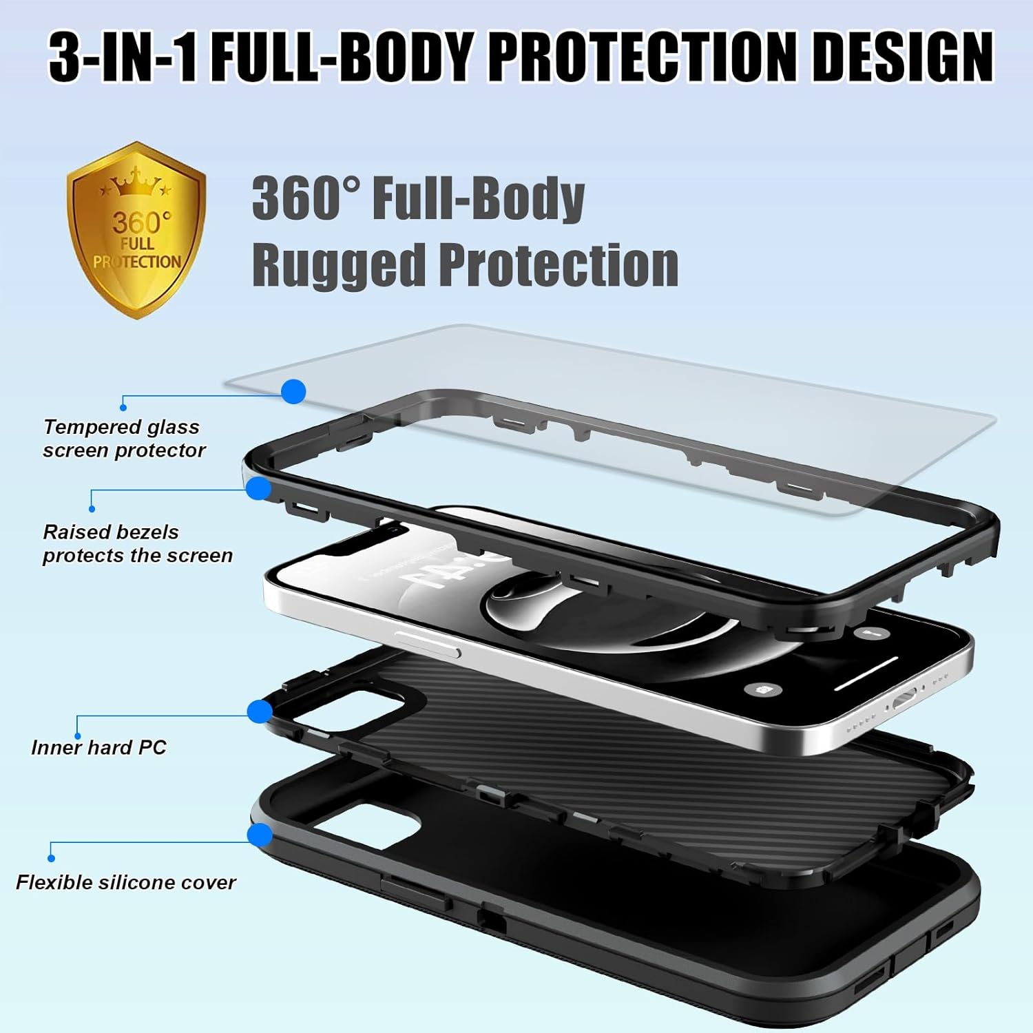 Compatible for iPhone 16e Case 2025 with Screen Protector for Boys Men Spider Cool Full Body Heavy Duty Black Shockproof 3-Layer Protective Phone Case for iPhone 16E - Image 2