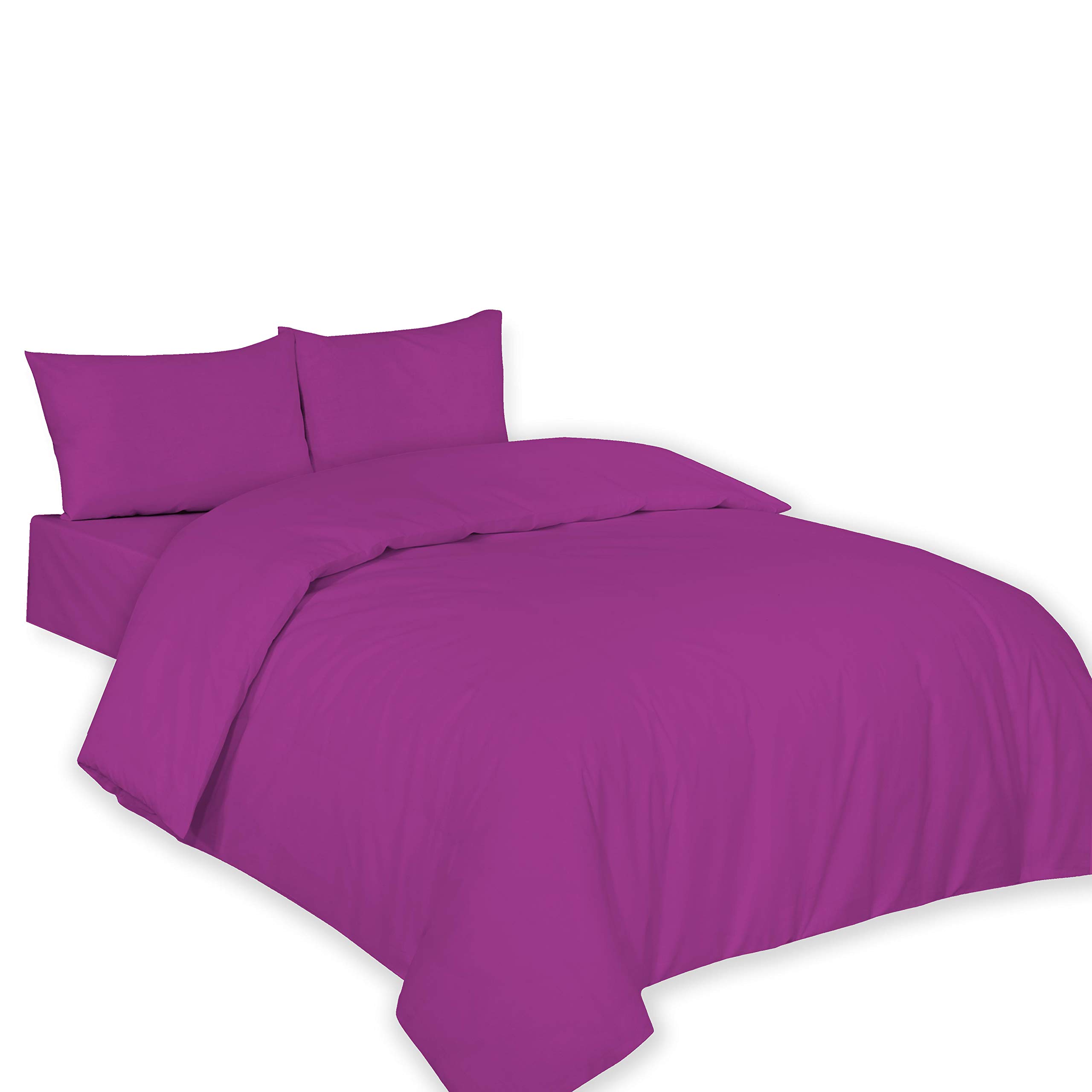 ARLINENS Plain Dyed Duvet Quilt Cover Bedding Set With Pillowcases in following colours and Sizes (DOUBLE, PLUM)