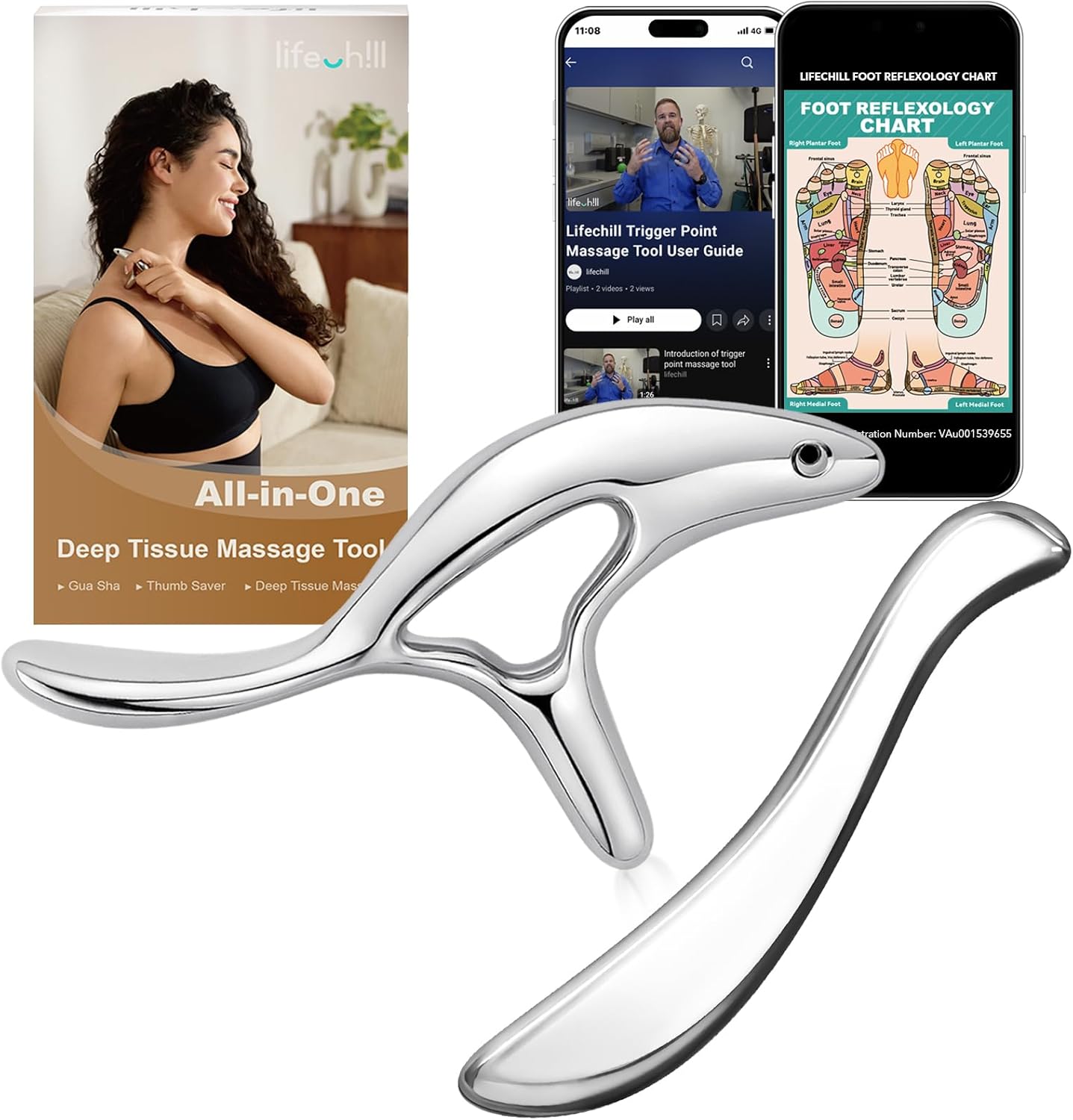 lifechill Metal Massage kit,Stainless Steel Body gua sha Tool,Pressure Point Trigger Point Massage Tool for deep Tissue Pain Relief,Muscle Scraper Tool for Fascia Release,Lymphatic Drainage Massager