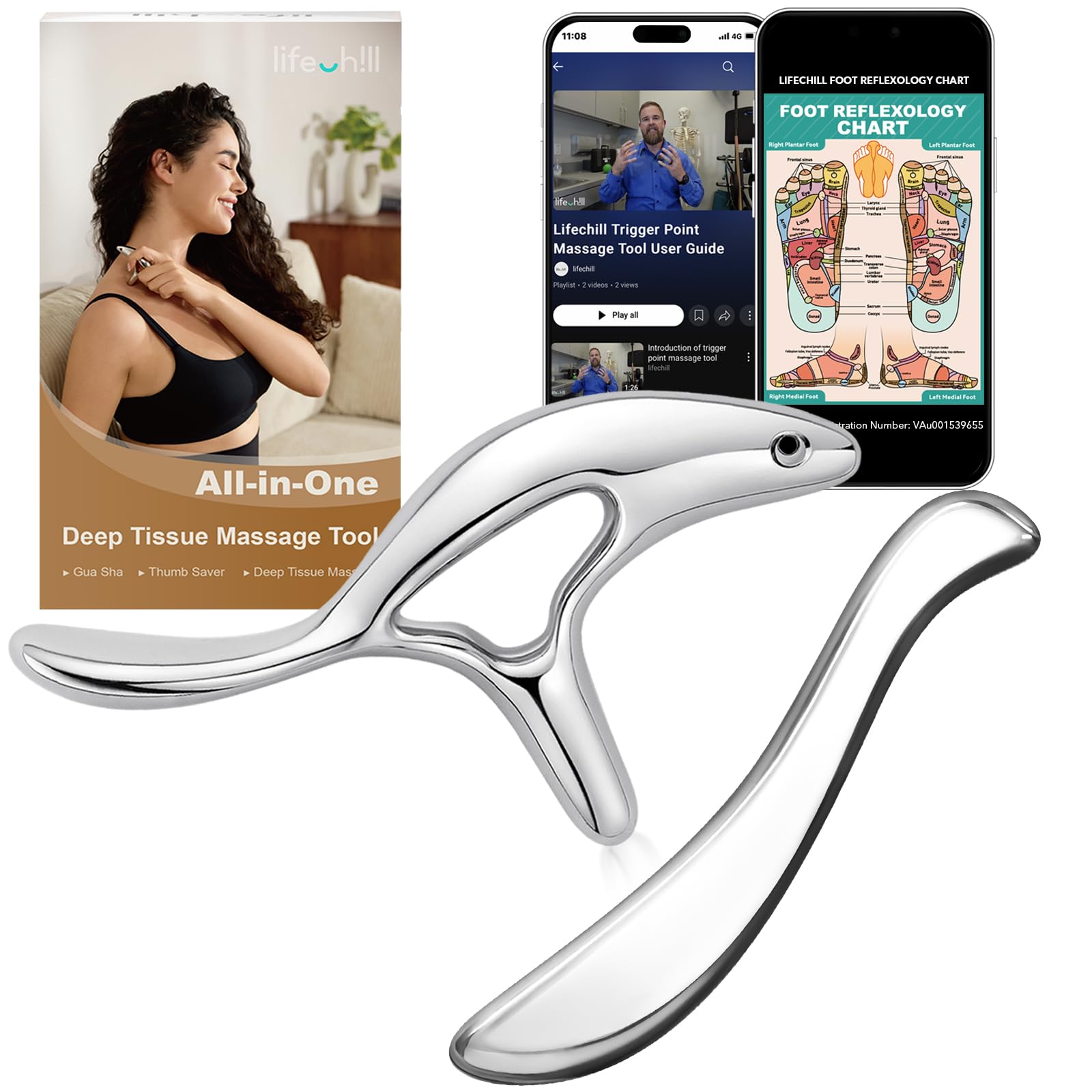 lifechill Metal Massage kit Stainless Steel Body gua sha Tool Pressure Point Trigger Point Massage Tool for deep