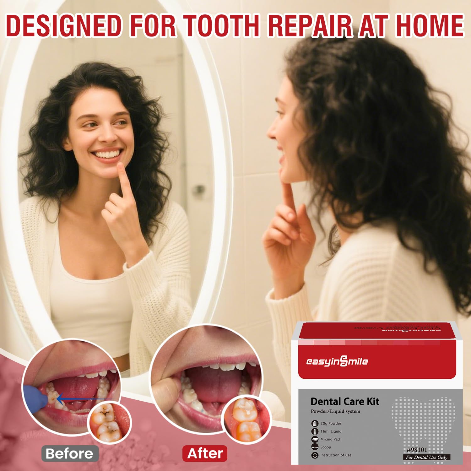 Tooth Repair Kit for Broken Teeth with Zinc Oxide Eugenol Dental Cement | Temporary Tooth Filling, Dental Care Glue, Long Lasting 2-4 Weeks, Strong Adhesion for Cavity Crowns and Bridgeds