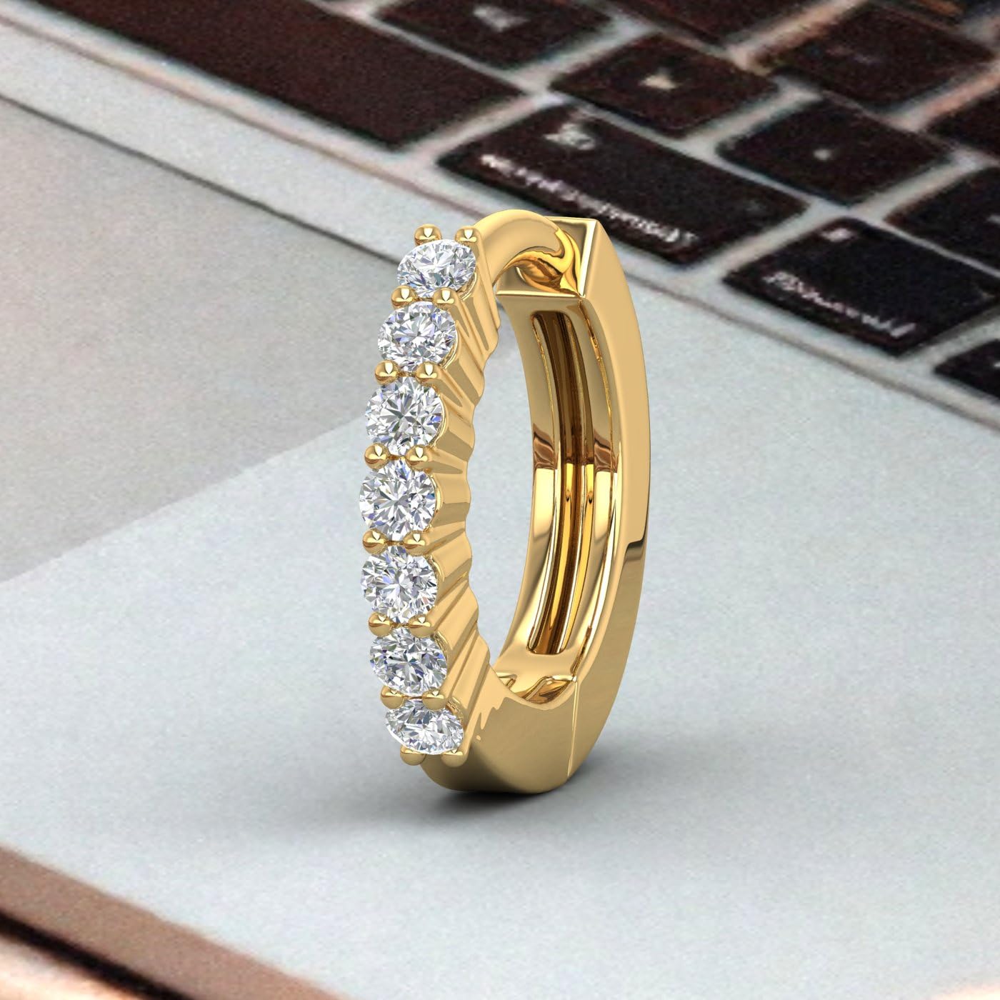 110 Carat 7-Stone Natural Diamond Nose Pin Hoop Hinged Clicker Nose Rings Hoops in 10K Gold Gift for Women product thumbnail 5