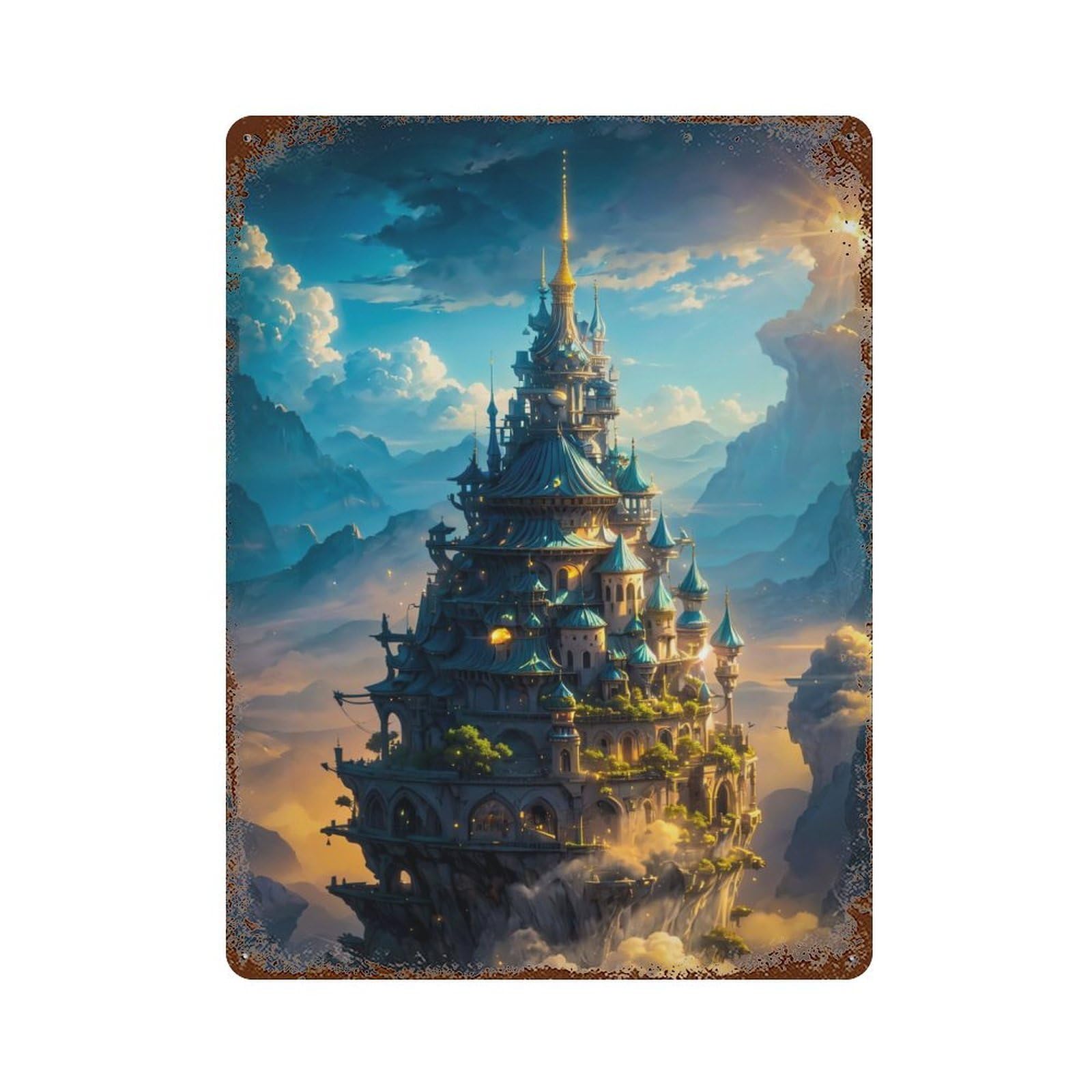 Fantasy Castle Floating Decorative Tin Sign 15.7"x11.8", Retro Wall Decor for Living Room, Hallway And Home Decor