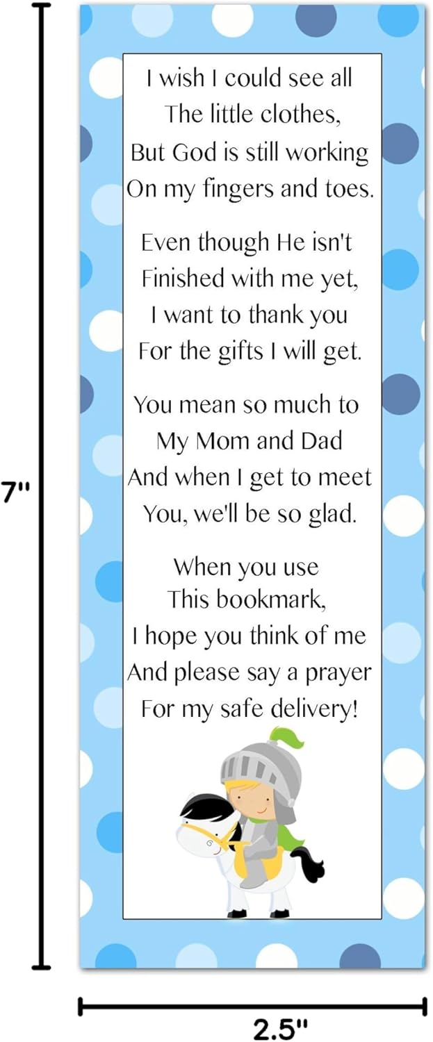 50 Personalized Bookmarks Baby Boy Shower Party Favor Gift Ideas Knight Prince Blue