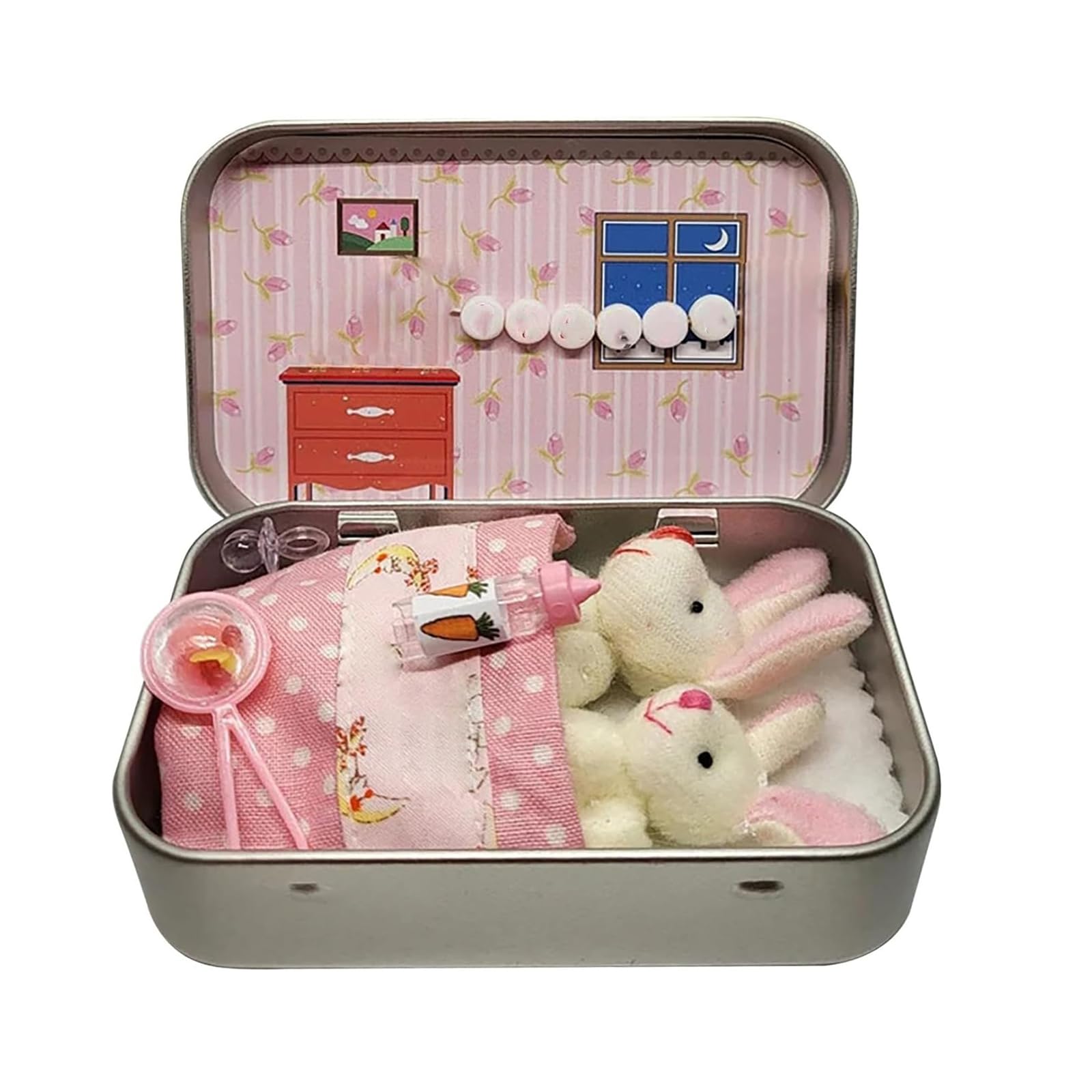 Eznaobo Easter Bunny Toys Hug in a Box for Kids Pocket Bunnies in Tin Box, Easter Hug Doll, Basket Stuffers & Party Favors Gift, for Family, Friends, Teenagers (Pink)