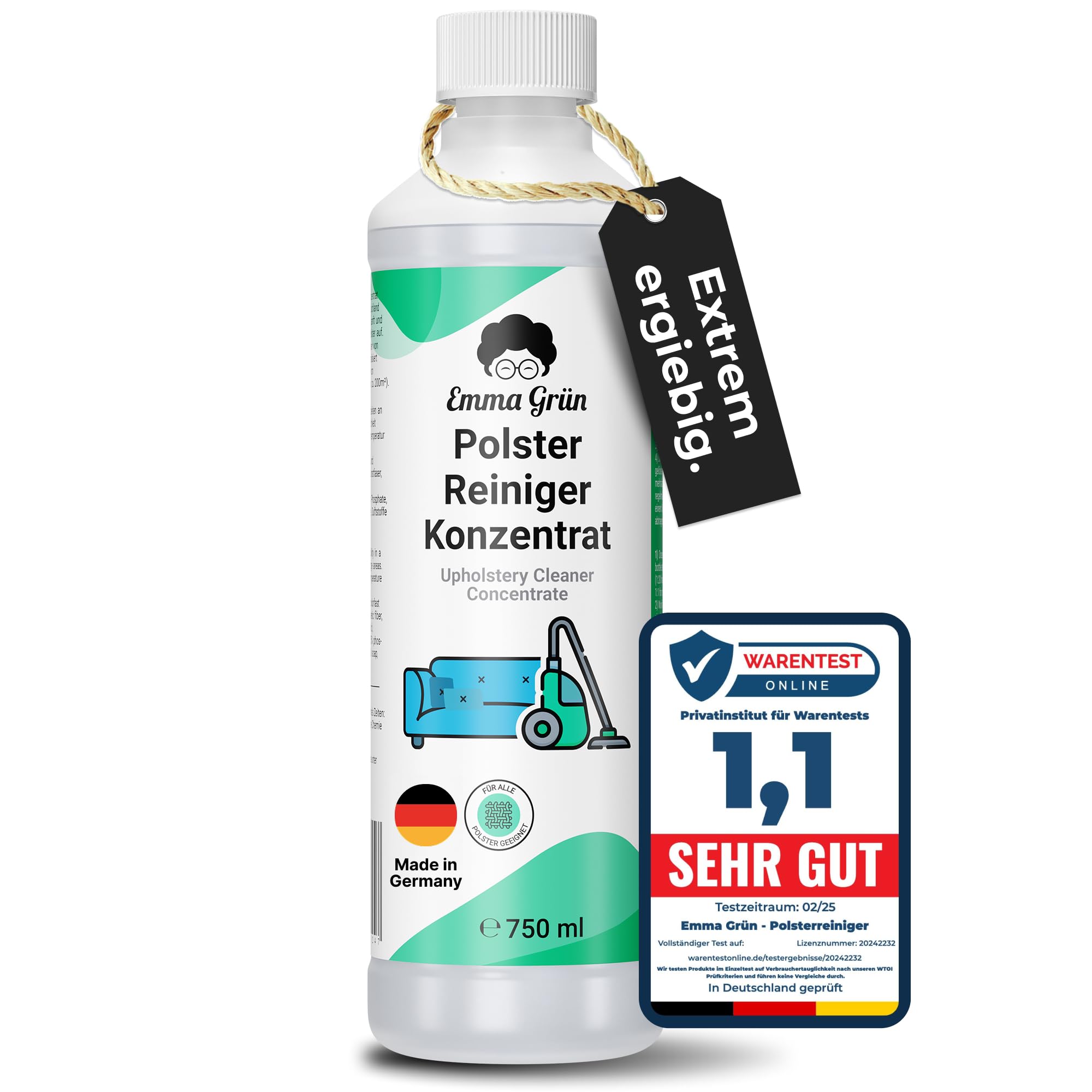 Emma Grün® Polsterreiniger Konzentrat 750ml für Sofa, Teppich & Autositze