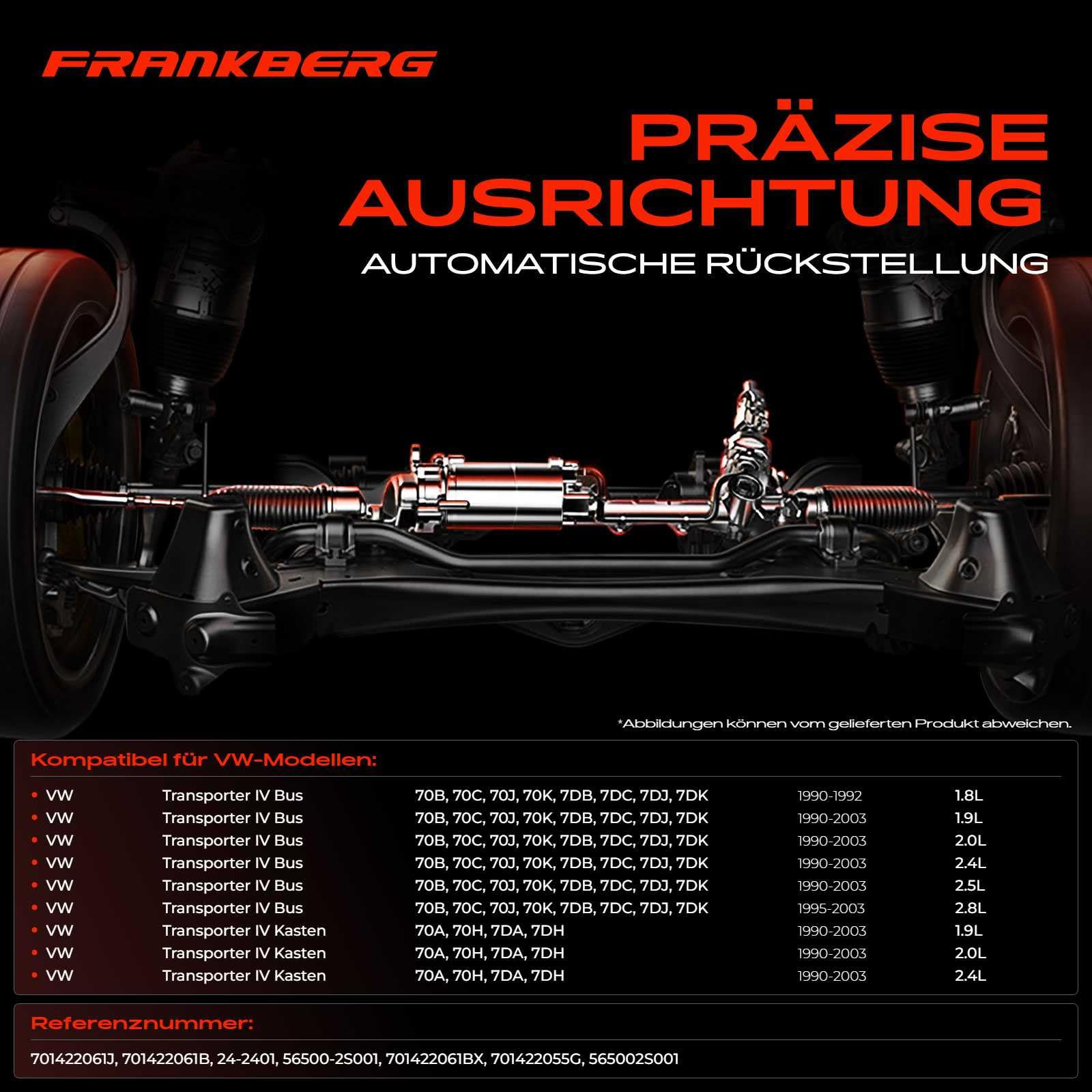 Frankberg Lenkgetriebe Servolenkgetriebe Hydraulisch für Linkslenker Kompatibel mit Transporter IV 70E 70L 70M 7DE 7DL 1.9L-2.5L 1990-2003 Transporter IV 70XD 2.5L 1996-2003 Replace# 701422061J