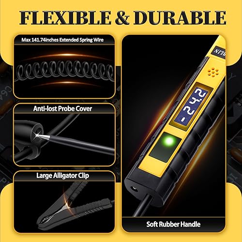 Miniatura 6 de AWBLIN Luz de prueba automotriz de 4-75 V CC, probador de luz digital LCD con voltímetro, probador de circuito de alta resistencia con indicador de