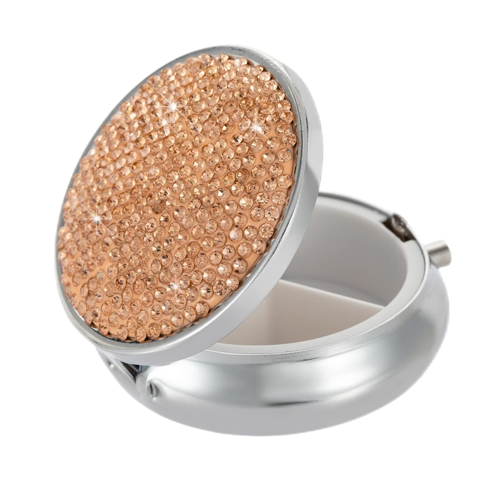 EveryBling Small Pill Organizer,Birth Control Pill Case,Medicine Container,Round Pillbox Holders,Compact Pill Organizer(Champagne)