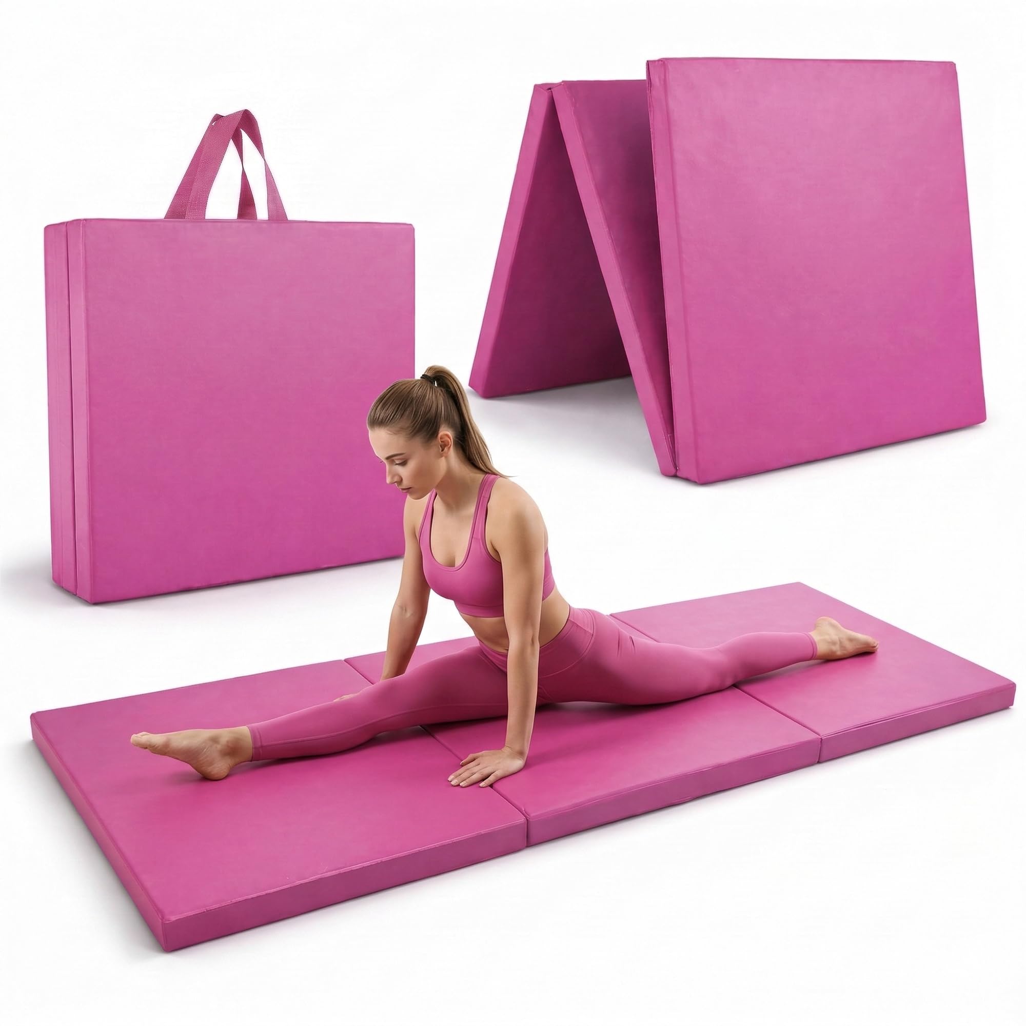 Fit Even Foldable Gymnastics Mat - 6ft Long Tri-Folding, 5cm High-Density Foam, Non-Slip & Easy-Clean Tumble, Crash Mat for Children Kids Gymnastic Equipment (Pink) — image 1