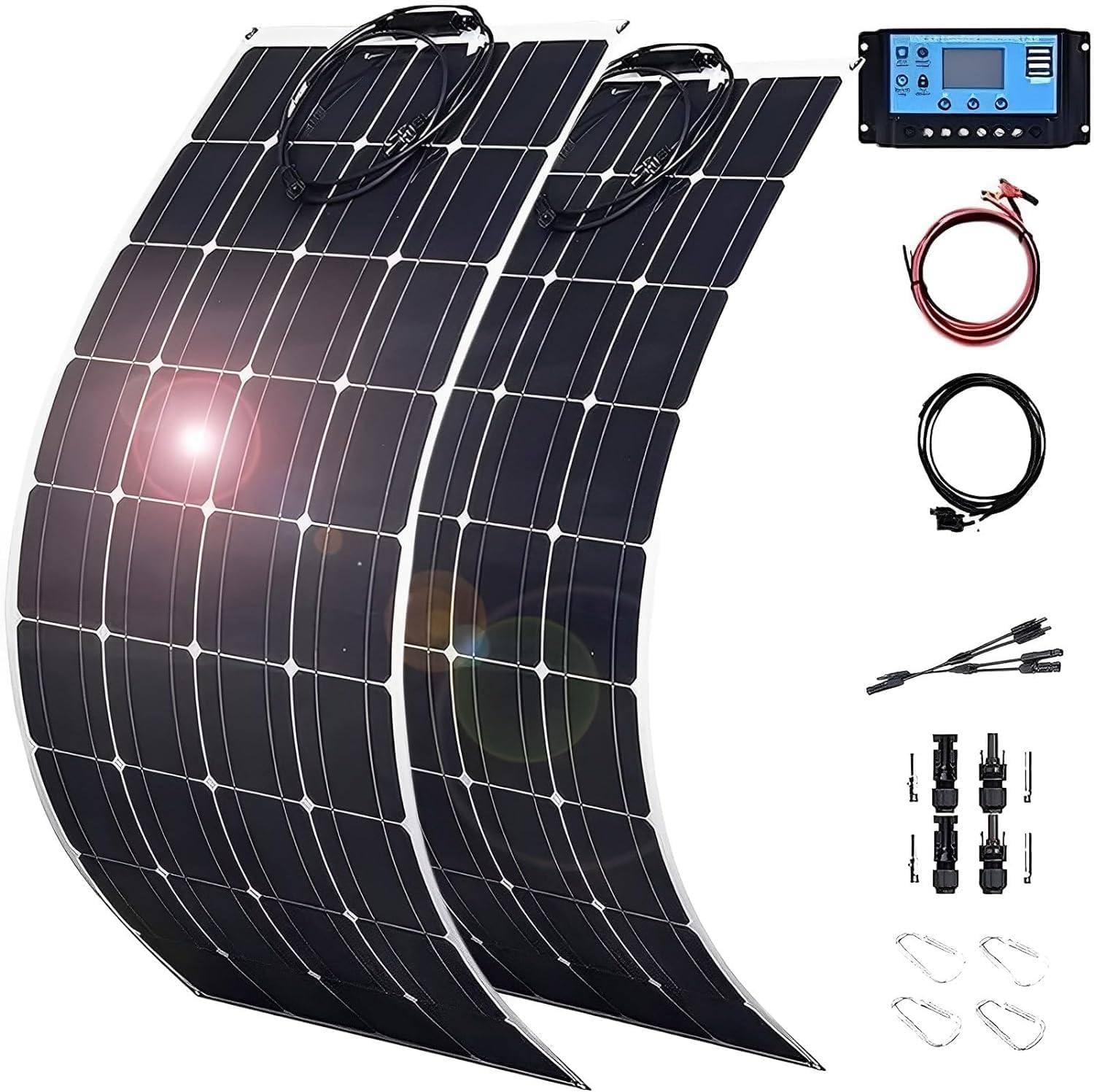 150W/200W/300W/400W/520W Pannello Solare Flessibile Kit Monocristallino Fotovoltaico Modulo con regolatore Solare per 36V Batteria, Camper, Barca, Auto, Roulotte, Furgone, Casa,2 * 200w