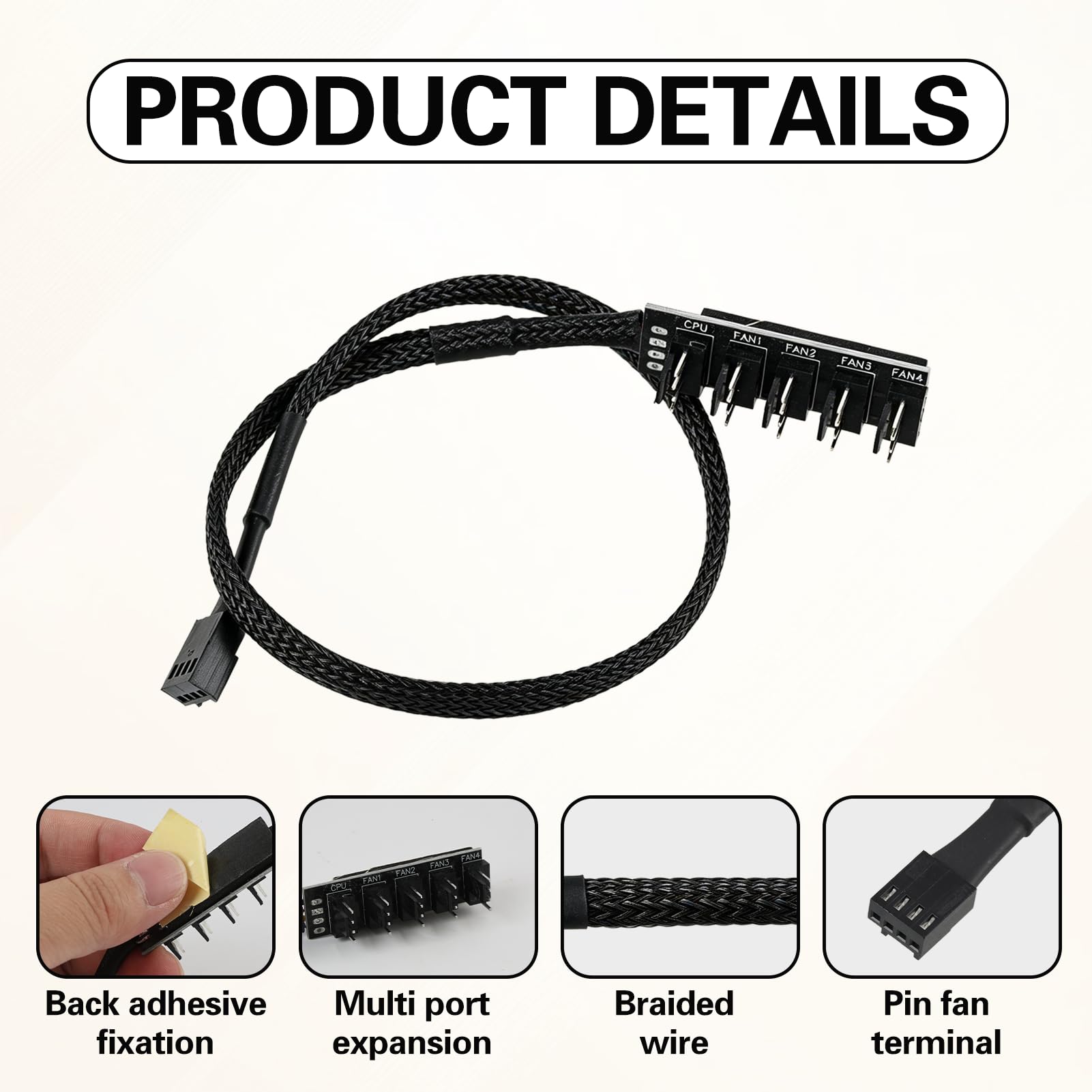 2 Stück Splitter-Lüfter PWM 5-Wege-PWM-Lüfter, 4-poliger Splitter-Hub für PC, 12 V, Adapterkabel für CPU-Lüfter und Gehäuse, für 3-polig, 4-polig, PWM-Geschwindigkeitskontrolle (40 cm)