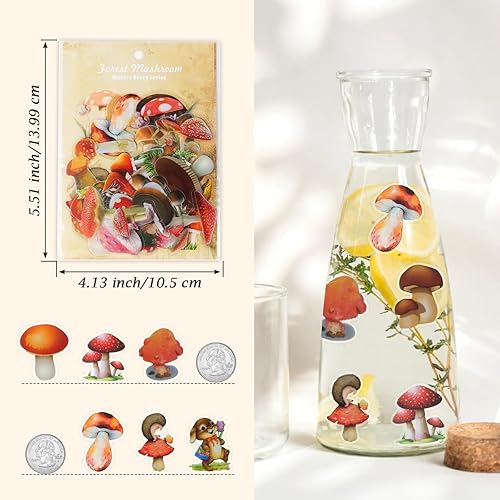 Miniatura 2 de 60 calcomanías de hongos, calcomanías transparentes de hongos con temática de naturaleza, impermeables, lindas calcomanías de decoración de hongos
