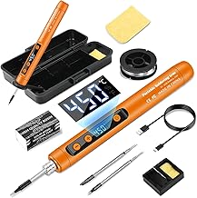 Battery Soldering Iron Set with Stand, Portable Wireless Soldering Iron with LCD, Adjustable Temperature 180-450°C, 3 Soldering Tips, Suitable for Repair Circuit Boards, Welding Repairs