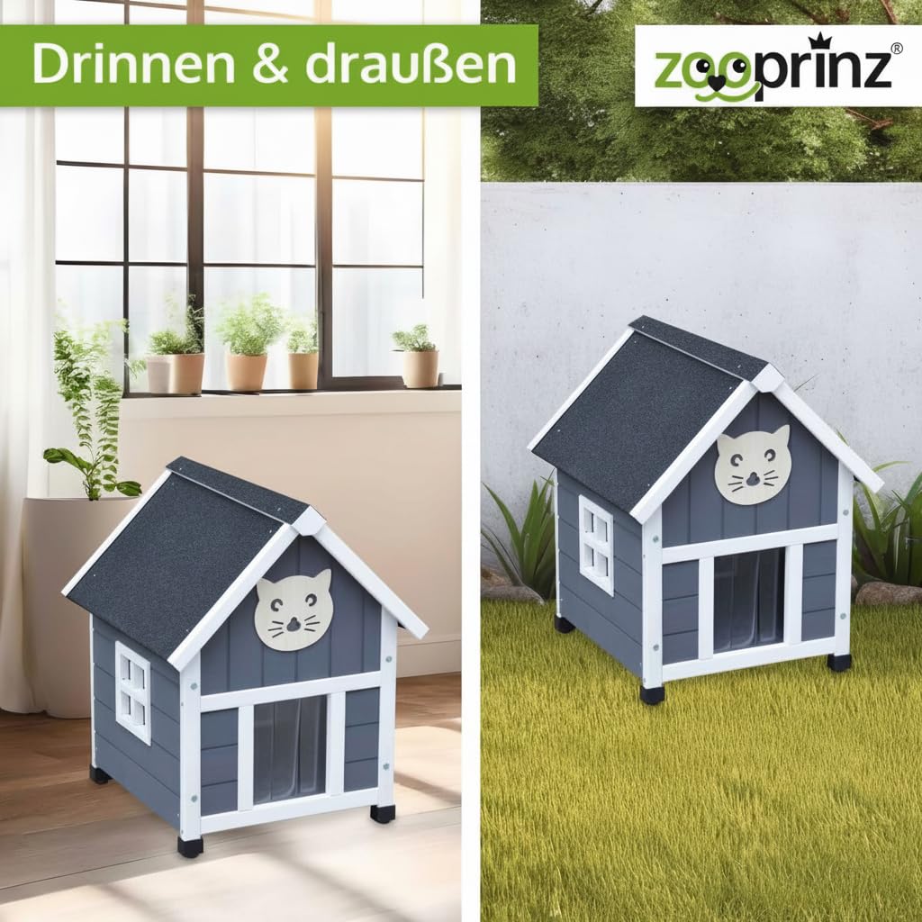 zooprinz Holz Katzenhaus – Katzenhütte im Skandi-Look, Grau-Weiß