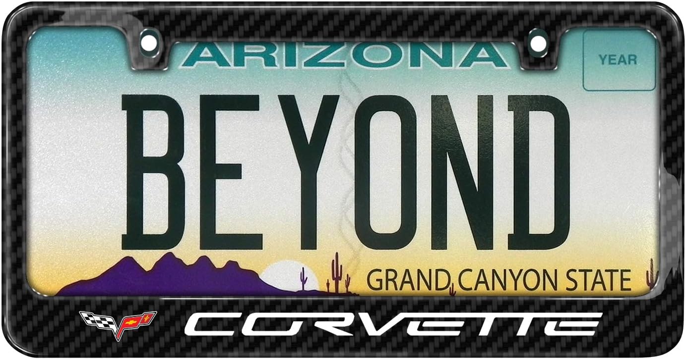 iPick Image Made for Chevrolet Corvette C6 Black Real 3K Carbon Fiber Glossy Finish License Plate Frame