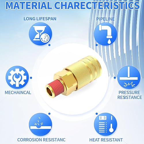 Miniatura 5 de ChillWaves Acoplador industrial macho de latón de 14 pulgadas, NPT macho de 6 bolas de 14 pulgadas, acoplador de aire de conexión rápida (12