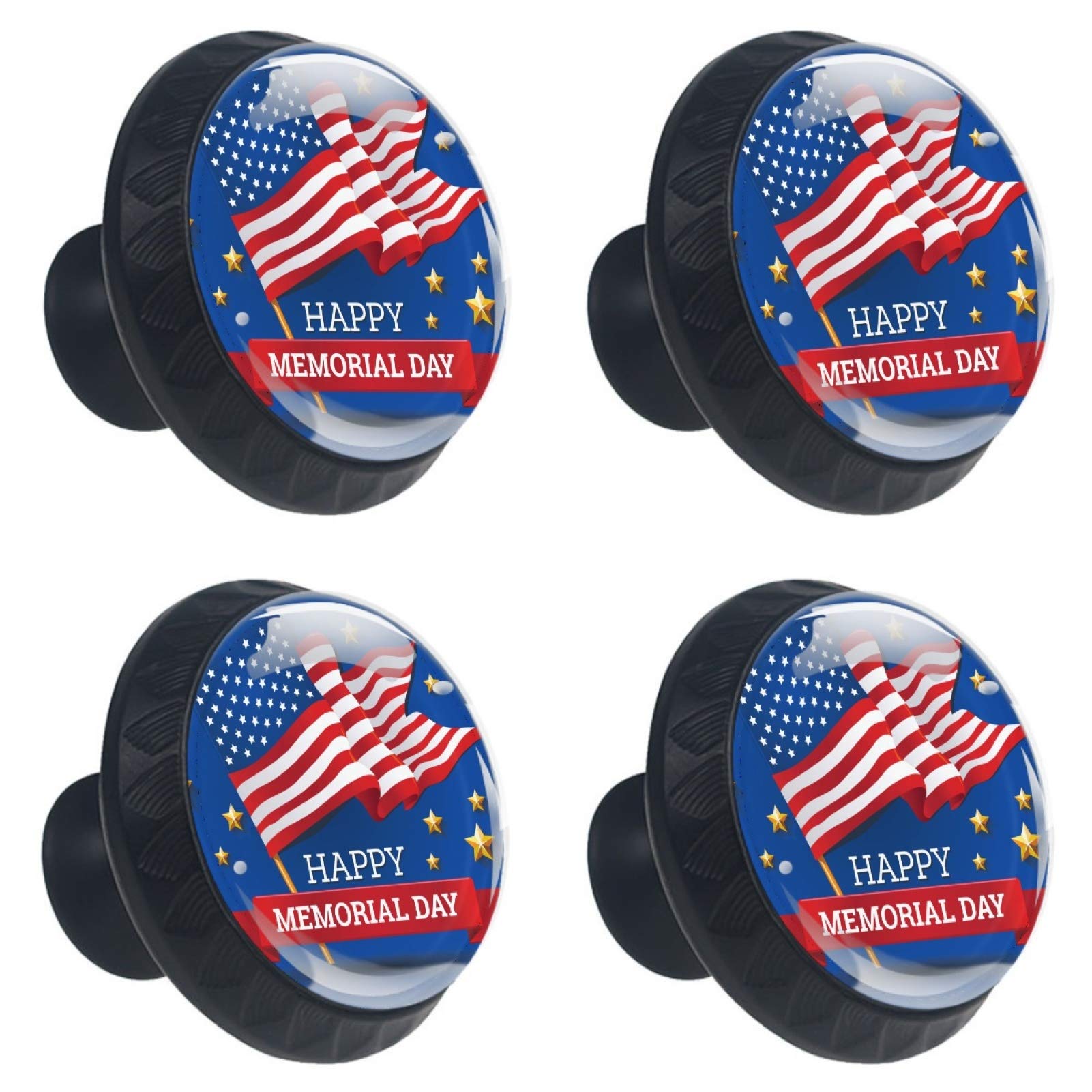 Boutons de meuble ronds drapeau américain en verre bleu pour commode 30mm x4