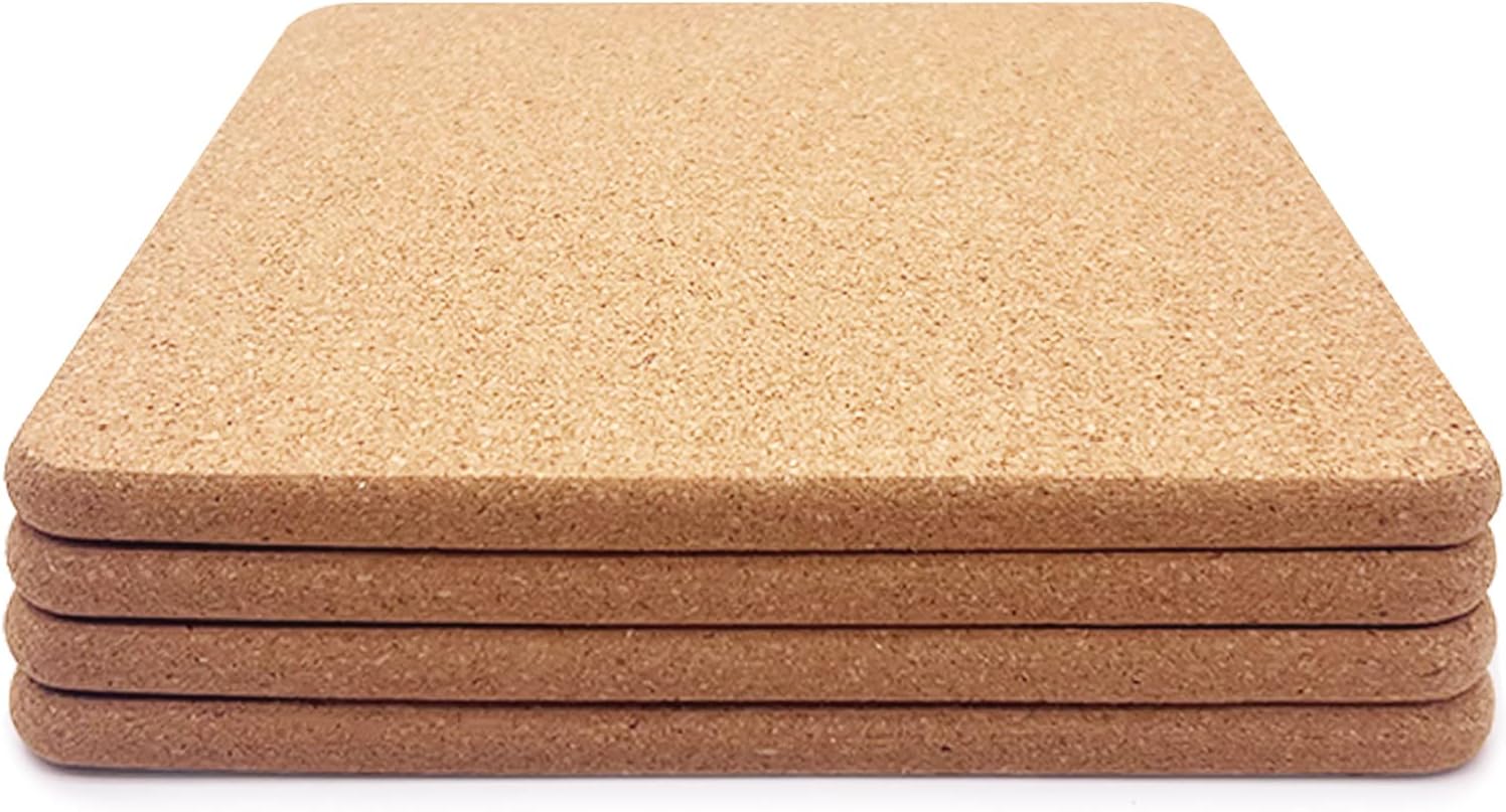 KITLAB Cork Trivet, 4 Pcs High Density Thick Square Cork Trivets for