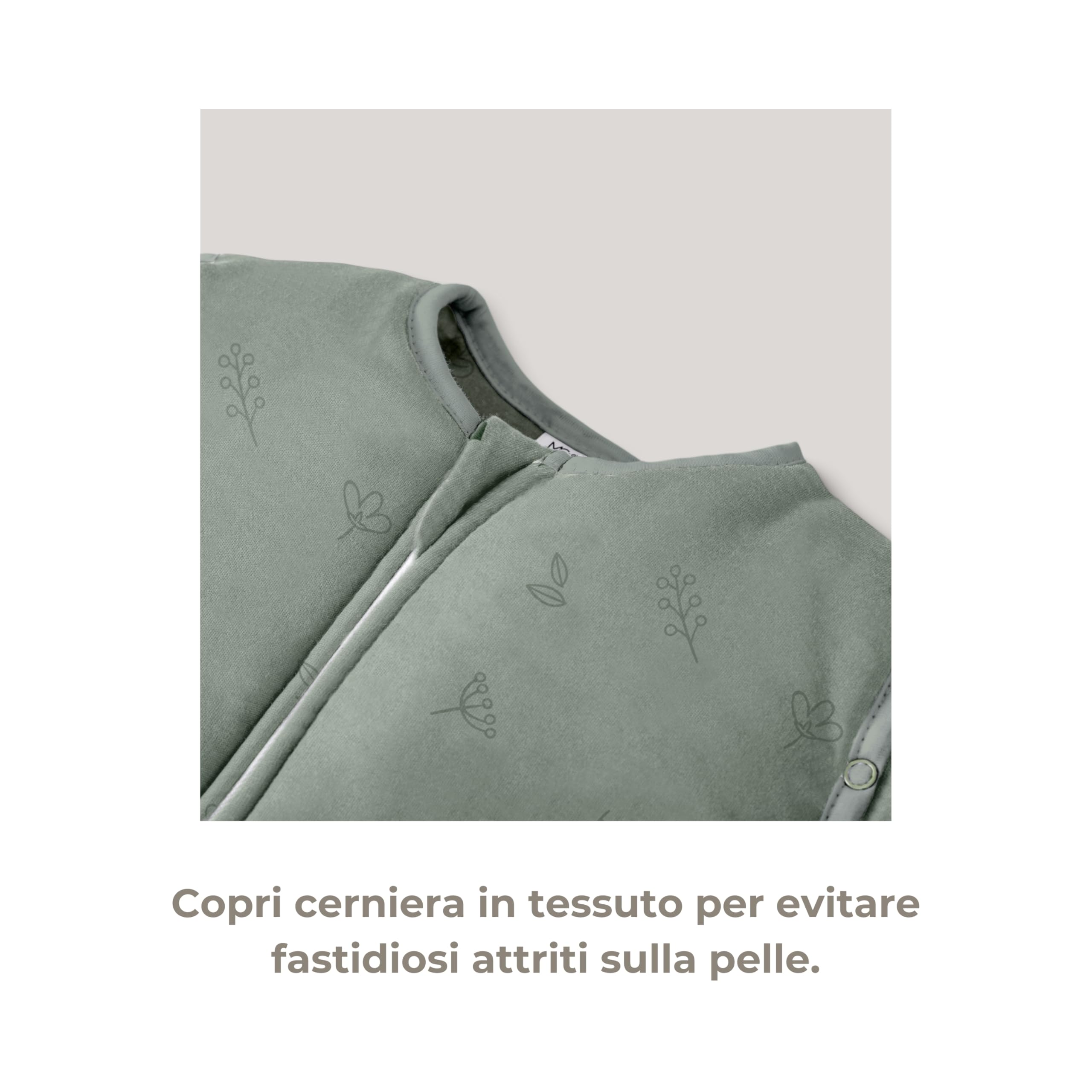 Nuvita MOOVO DREAMS Sacco Nanna Primaverile 90300 TOG 1.5 Smanicato in Cotone Biologico | Sacco Nanna Neonato con Cerniera Centrale e Laterale | Leggero per Primavera ed Estate - Sage Green, 6-18M