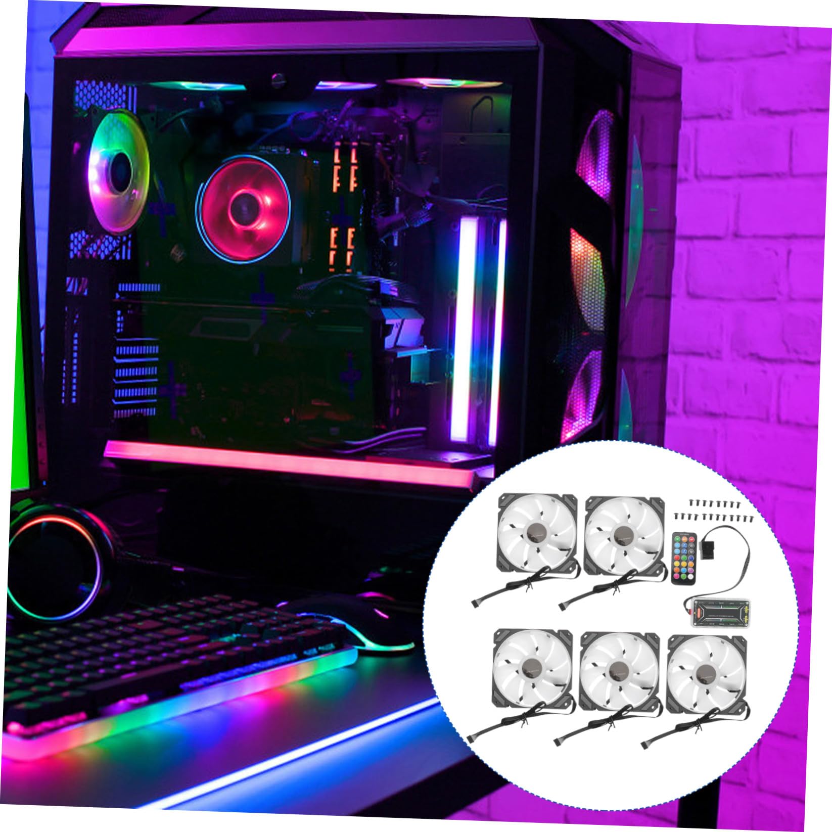 Garneck Ventilador de Refrigeración con Controlador Estándar para Ordenador Gaming con Luces Rgb, y Silencioso, Adecuado para Fiesta Verano y Sistema de Refrigeración de PC