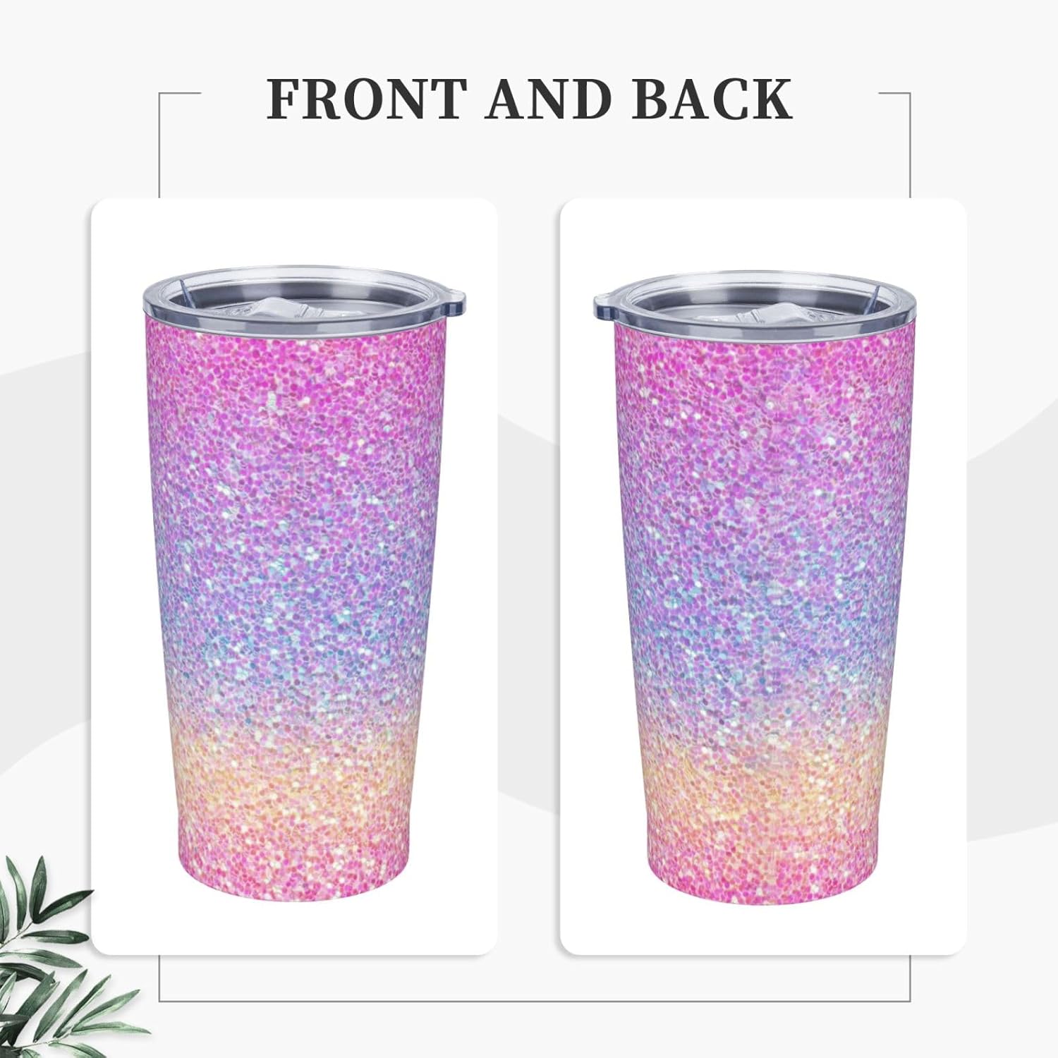 Multicolored Glitter Tumbler Cup with Lid and Straw, 20 oz Stainless Steel Insulated Travel Mug, Hot and Cold Water Bottle, Glitter Gradient Souvenir for Men Women
