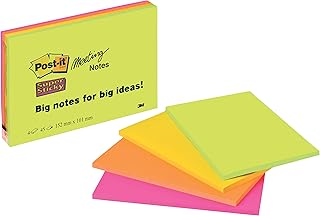 Post-it Super Sticky Large Notes, Pack of 4 Pads, 45 Sheets per Pad, 152 mm x 101 mm, Green, Yellow, Orange, Pink Colors - Large Extra Sticky Notes For Note Taking, To Do Lists & Reminders