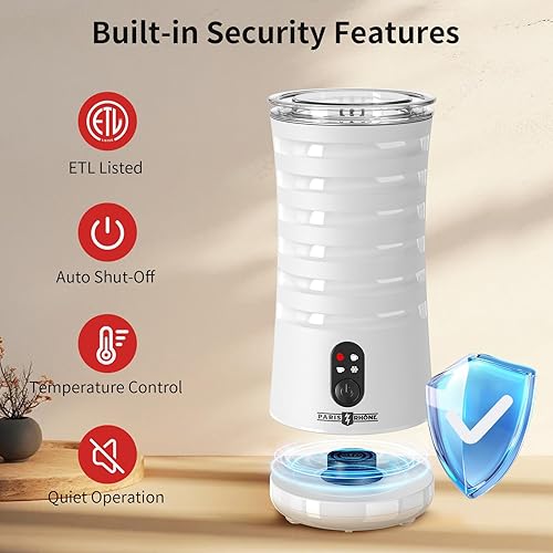 Miniatura 6 de Espumador de leche, vaporizador y espumador de leche 4 en 1 Paris Rhône, calentador de leche de espuma caliente y fría con control de temperatura,