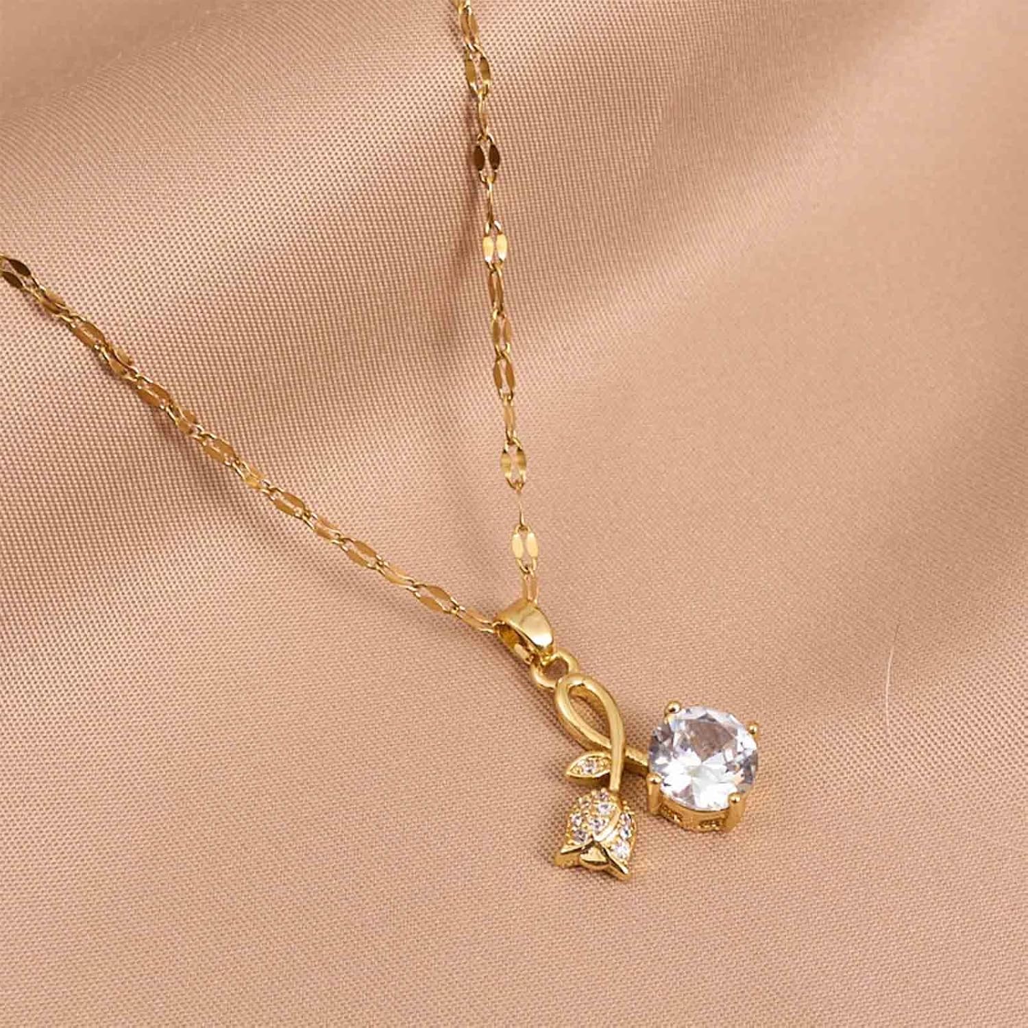 Boho Crystal Tulip Necklace Choker Tulip Flower Pendant Necklace Gold Cz Tulip Flower Necklace Dainty Tulip Choker Necklace Jewelry for Women - Image 3