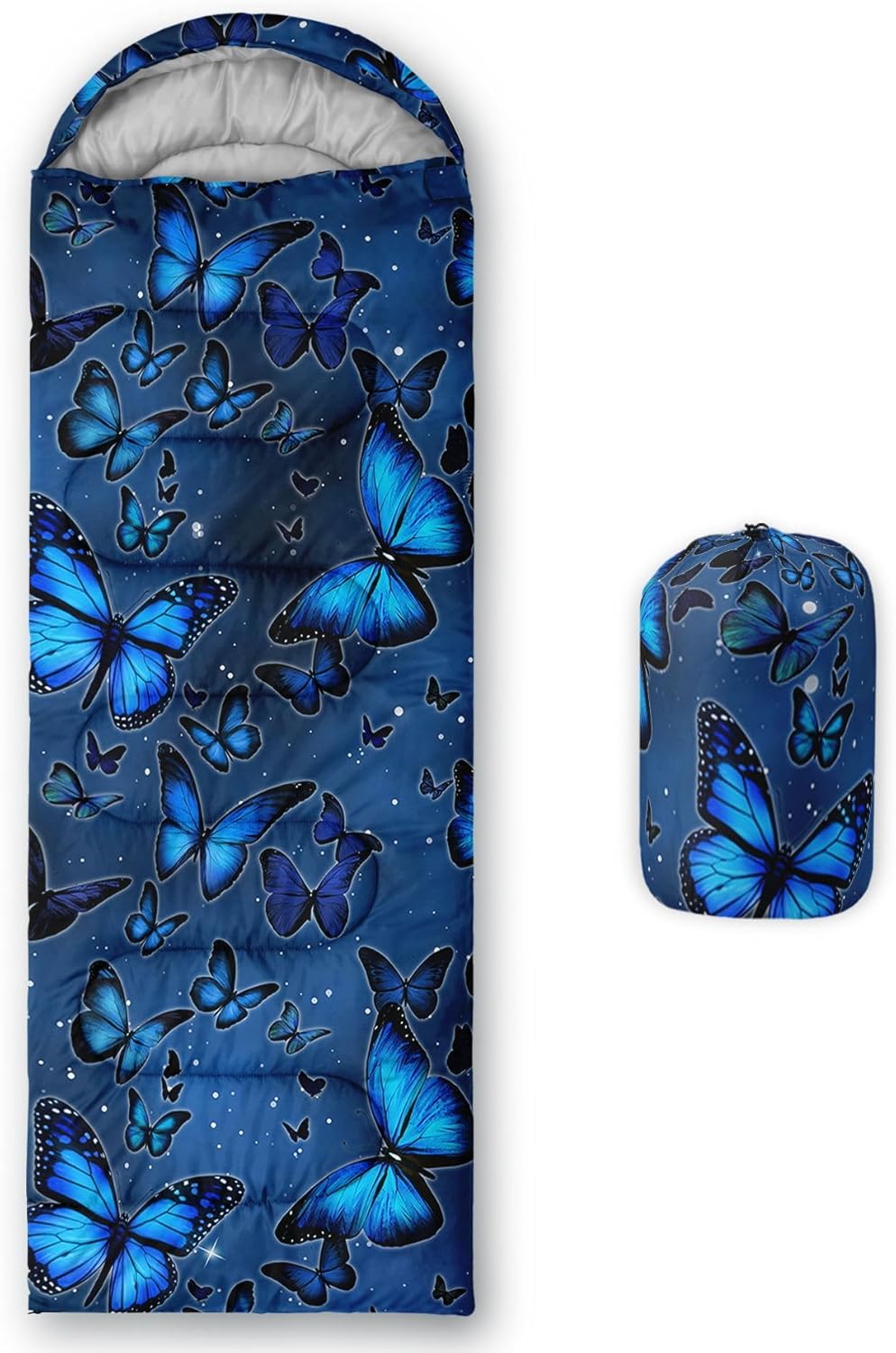 Kids Sleeping Bag for Boys Girls,Blue Ripples Print-Lightweight Warm Portable Outdoor Indoor-Waterproof Cold Weather Resistant Sleeping Bag for Camping Hiking