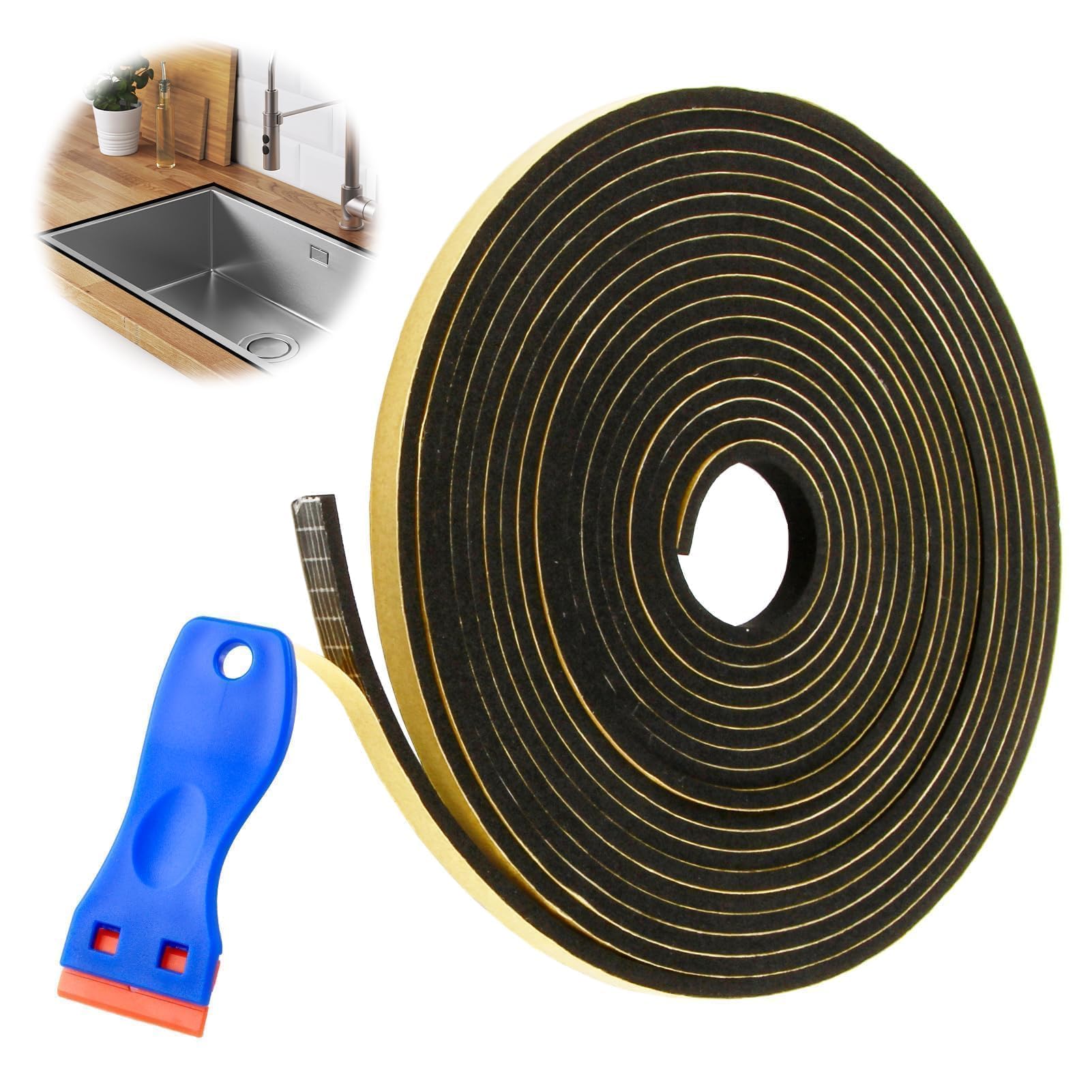 Joint Mousse Adhésif Autocollant 5m pour Plaque de Cuisson avec Grattoir 6x3mm
