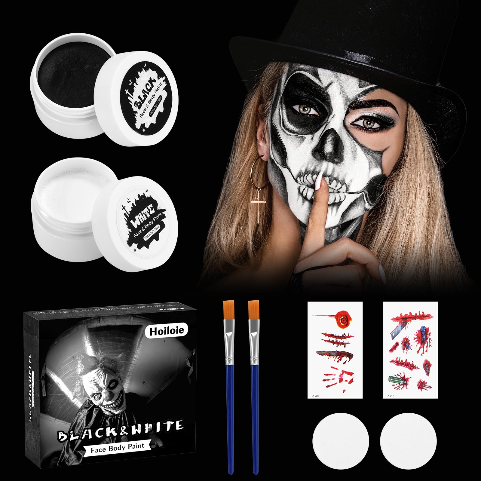 Halloween Schminke Schwarz Weiß 100g - Professionelle Bodypaint Für Zombie & Vampir