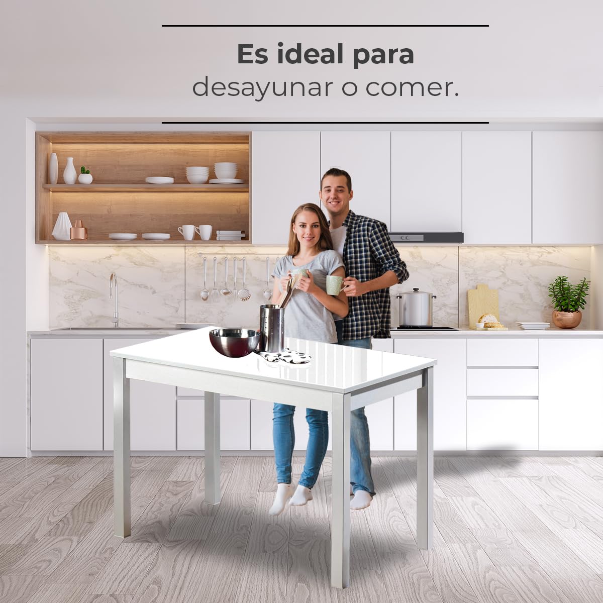 ASTIMESA Mesa de Cocina, Metal, Blanco, 90x50cm, Mesa Fija 90x50 Blanco
