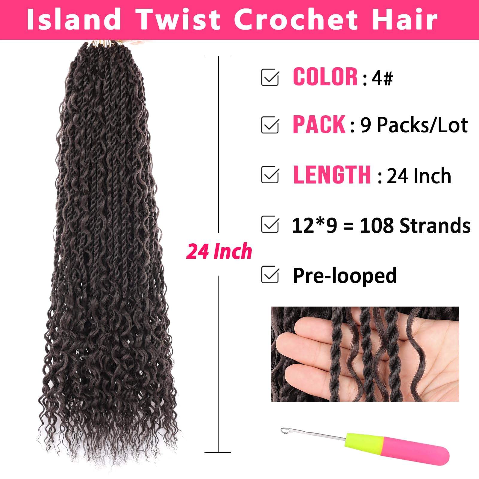 Boho Senegalese Twist Crochet Hair with Curly Ends, Pre-Looped 9-Pack