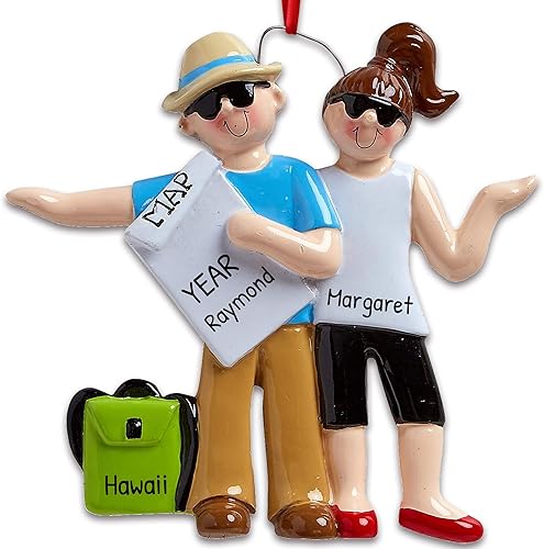 Adornos de Navidad personalizados para parejas, adorno de parejas 2023, adornos de pareja de viajeros para árboles de Navidad, adornos de Navidad