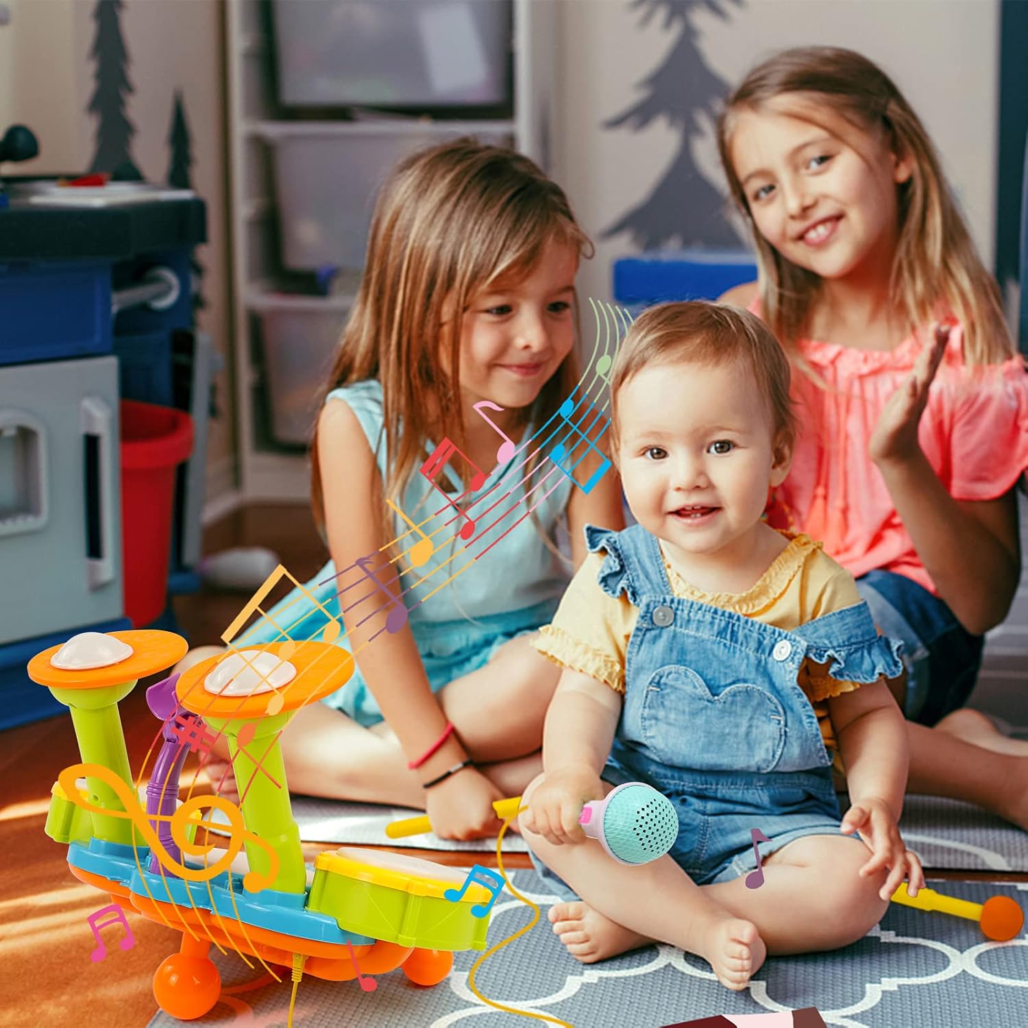 TONZE Drum Set Baby Musical Toys,Musical Instruments Toddler Toys for 1-3 Year Old,Baby Piano Kids Drum Sets with 2 Drum Sticks Microphone Light Educational Toys for 1 2 3 4 5 Year Old Boy Girl Gift : Toys & Games